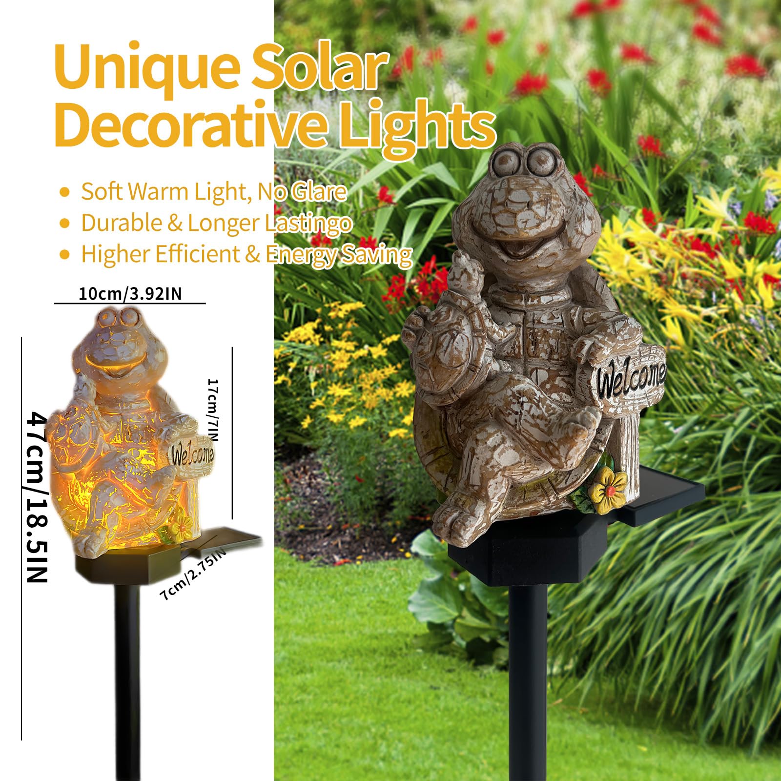 Qh & Garden Solar Turtle Statue Garden Decor Handcrafted Wood Grain discomfort-reducingt Small Turtle Lamp Resin Animals Figurines Outdoor Decorations For Patio Backyard Lawn -Unique Housewarming Gifts