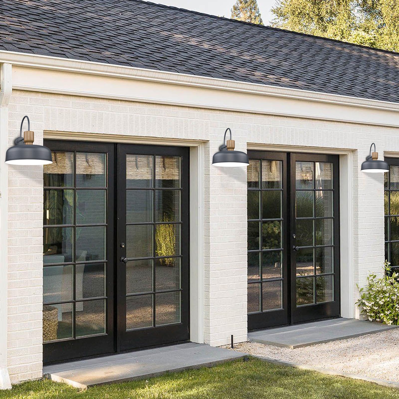 Luminzone Gooseneck Barn Light - Vintage Blue Industrial Wall Lantern, Large 2 Pack