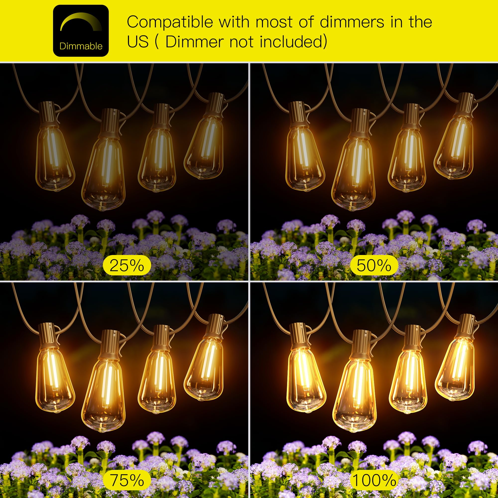 OHLUX Exterior Hanging Lights, 180FT Connectable with 94 Shatterproof ST38 LED Bulbs, Waterproof for Patio, Deck, and Pool