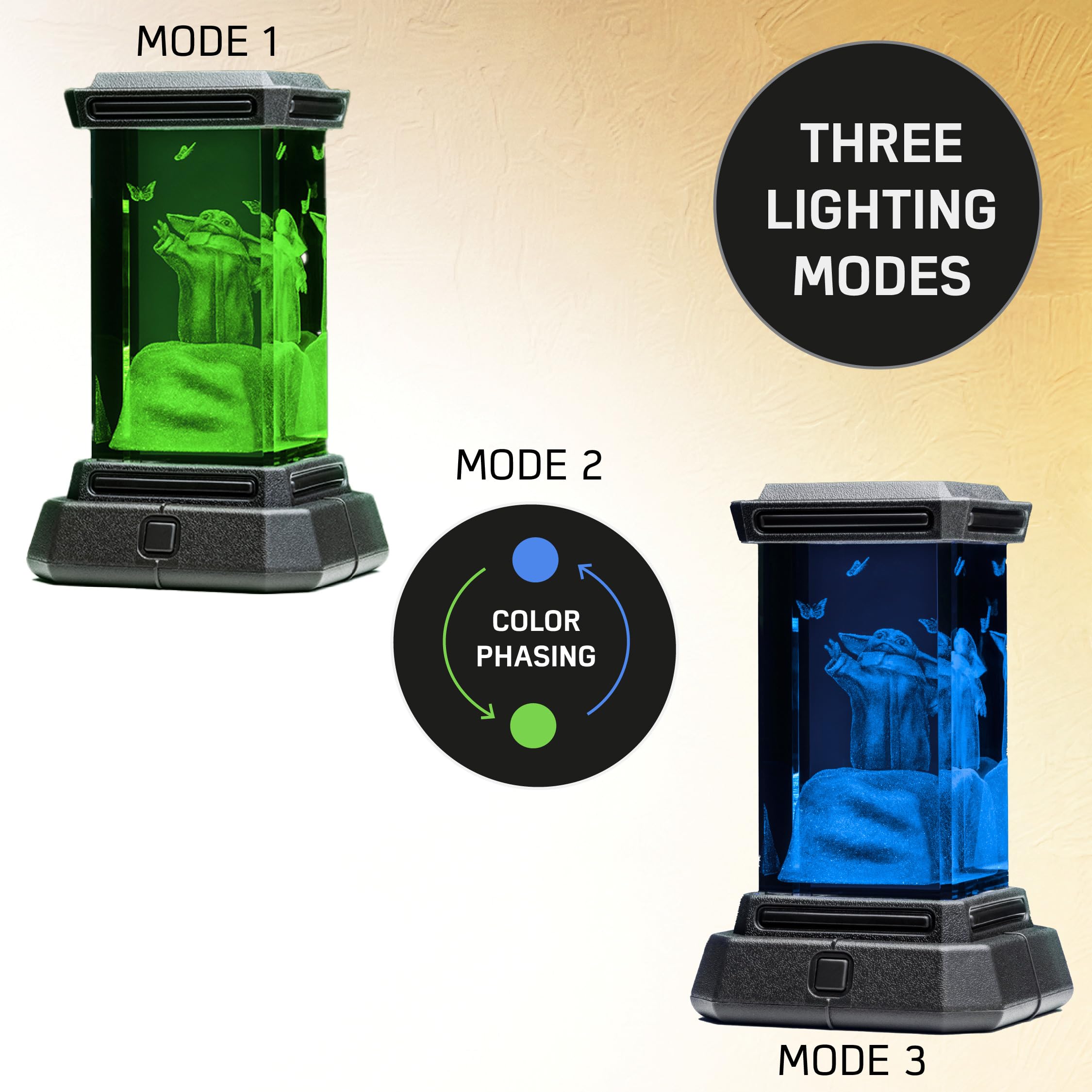 Paladone Grogu Holographic Light, 3D Laser-Etched Crystal Model of Grogu from The Mandalorian, 12cm (4.7'') Tall Lighting and St