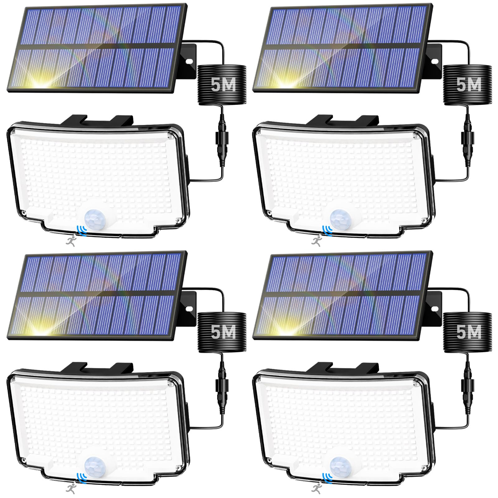 Peasur 4 Pack Solar Motion Lights Outdoor  318 LED Solar Security Light with 3 Modes  IP65 Waterproof Powered Flood Lights for Outside Garden Patio Garage Yard Backyard