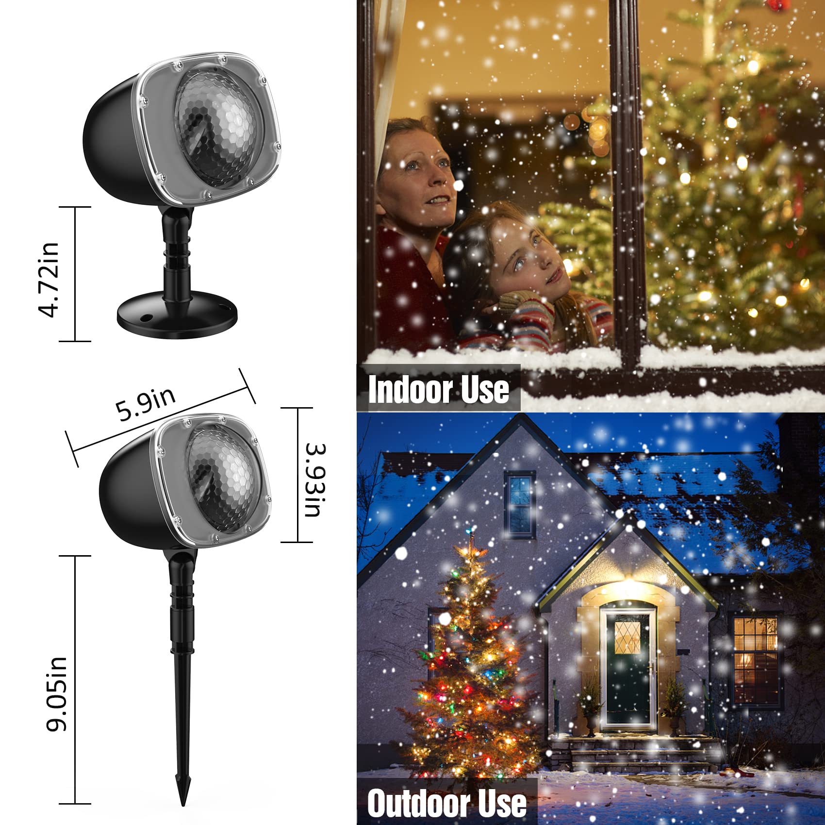 Sunbox Christmas Snowfall Light Projector With Remote - Waterproof Rotating Outdoor Decorative Lights