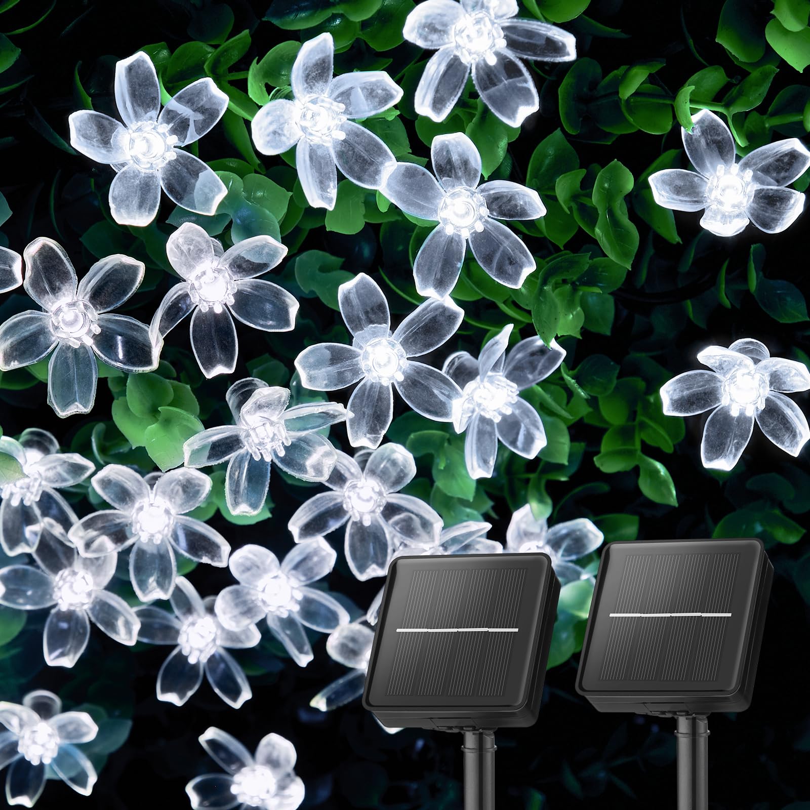 Brightown Solar String Lights, 120 LED, Waterproof, 52FT, 2 Pack, Pure White for Garden, Patio, Wedding Decor