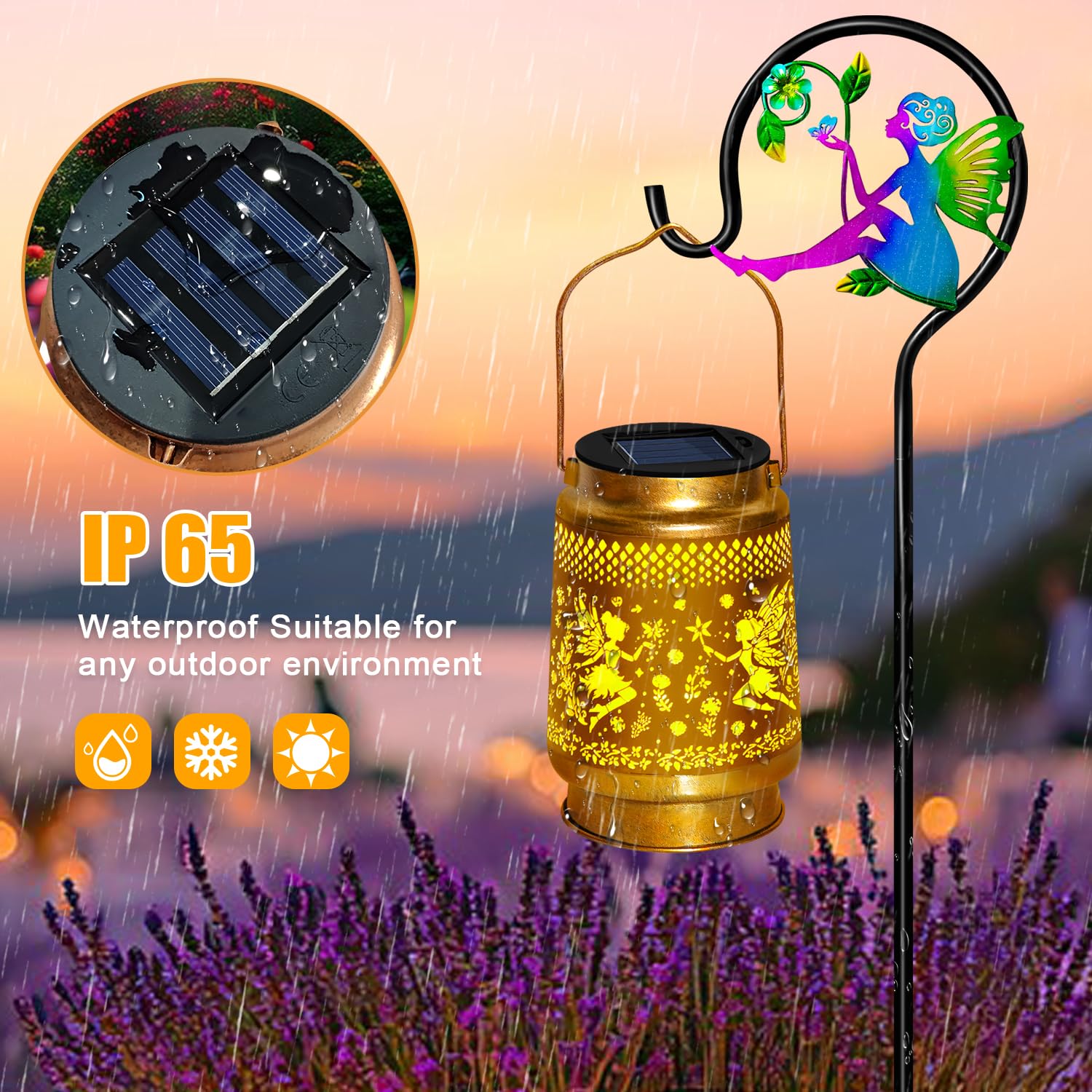 EDOF Solar Lanterns for Outdoor, Waterproof Hanging Lights with Shepherd Hook, Warm White Fairy Lights - Perfect Mother’s Day & Birthday Gift