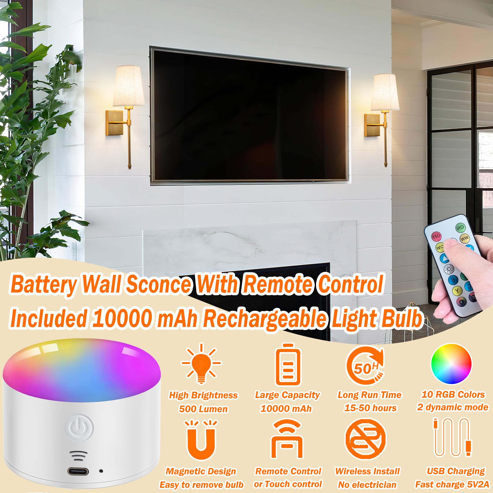 Battery Operated Wall Sconce Light Set Of Two, Battery Operated Sconces Wall Lighting Indoor Wireless Wall Sconce With Remote Co