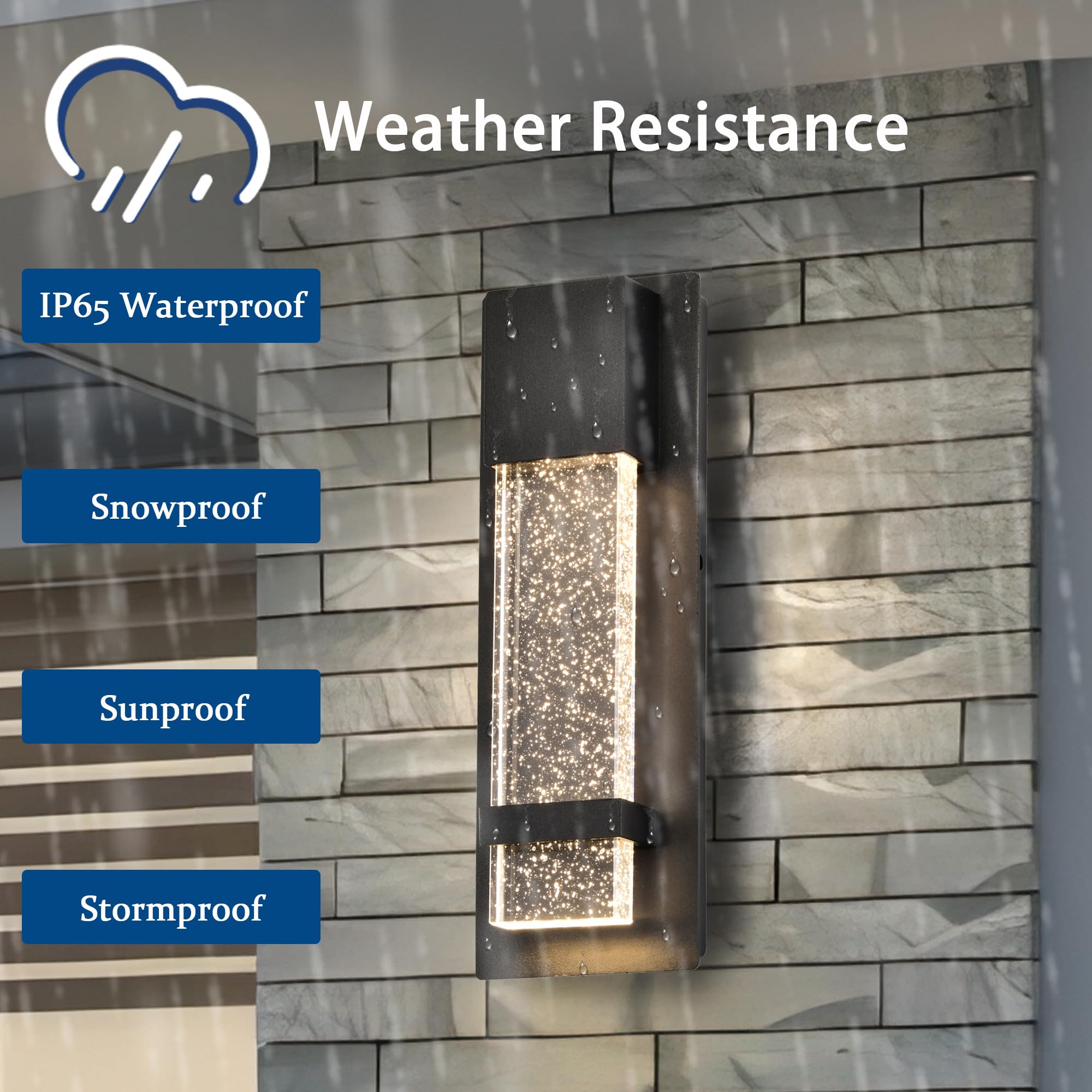 13.78'' Outdoor Light Fixtures Wall Mount Led Warm Light Modern Wall Light With Crystal Bubble Glass Black Aluminum Waterproof E