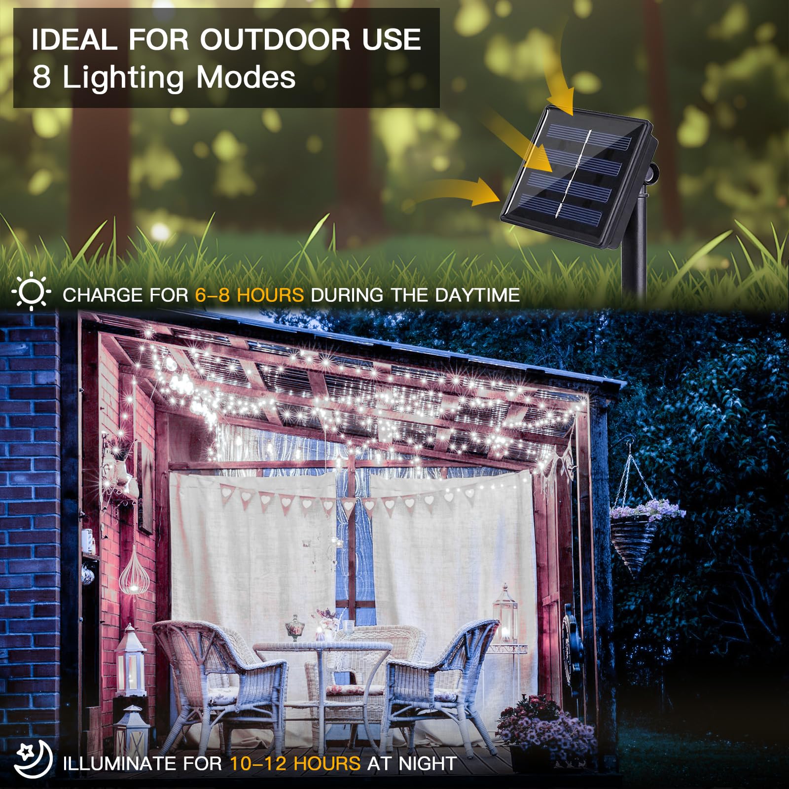 Suddus Solar Fairy Lights Outdoor Waterproof, 2 Pack 33Ft 100 Led Solar Twinkle Lights, 8 Modes White Solar Christmas Lights For