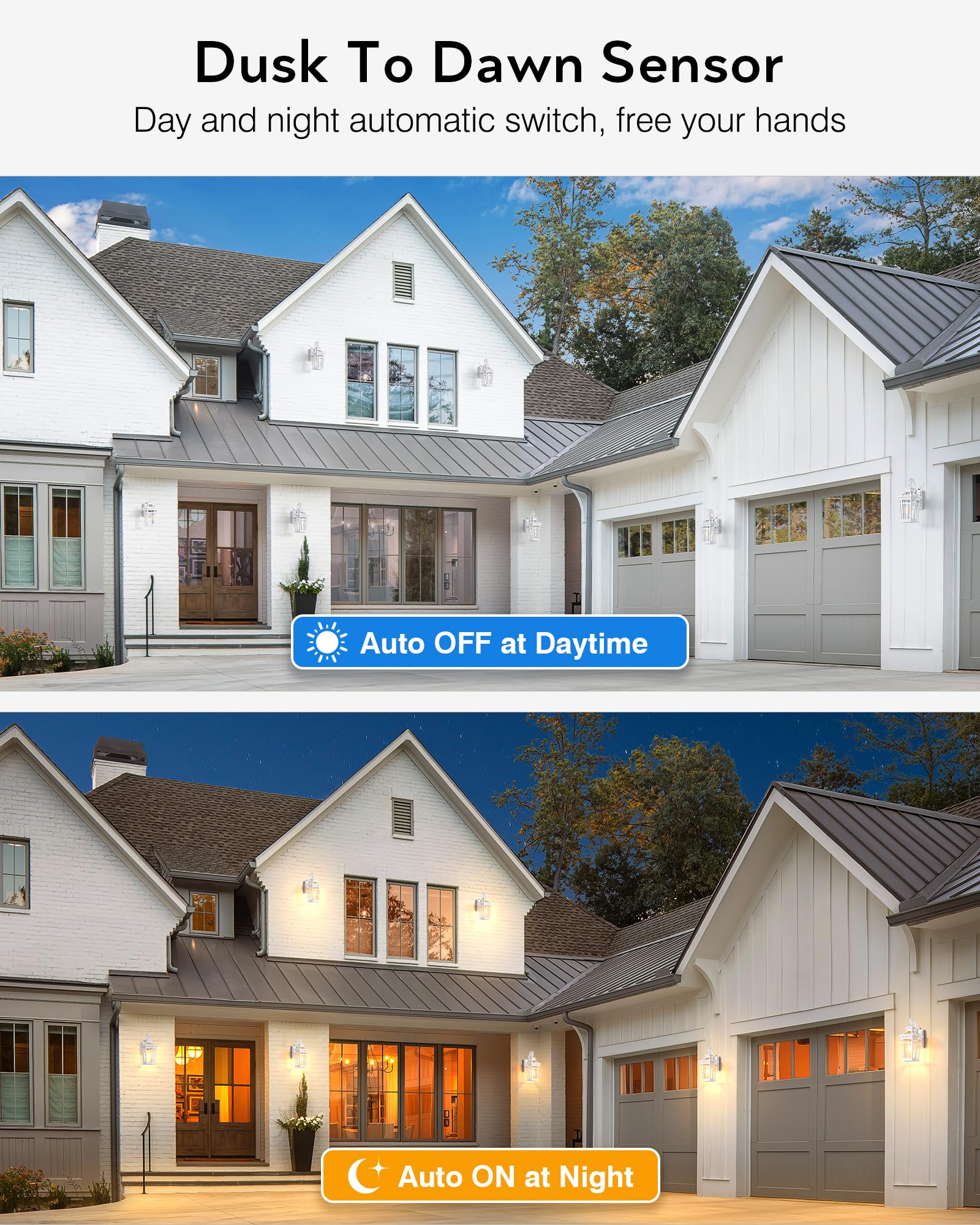 Opaxis Dawn To Dusk Outdoor Light Fixture, White Front Porch Lights Wall Mount, Exterior Sconce Light With E26 Socket, Anti-Rust