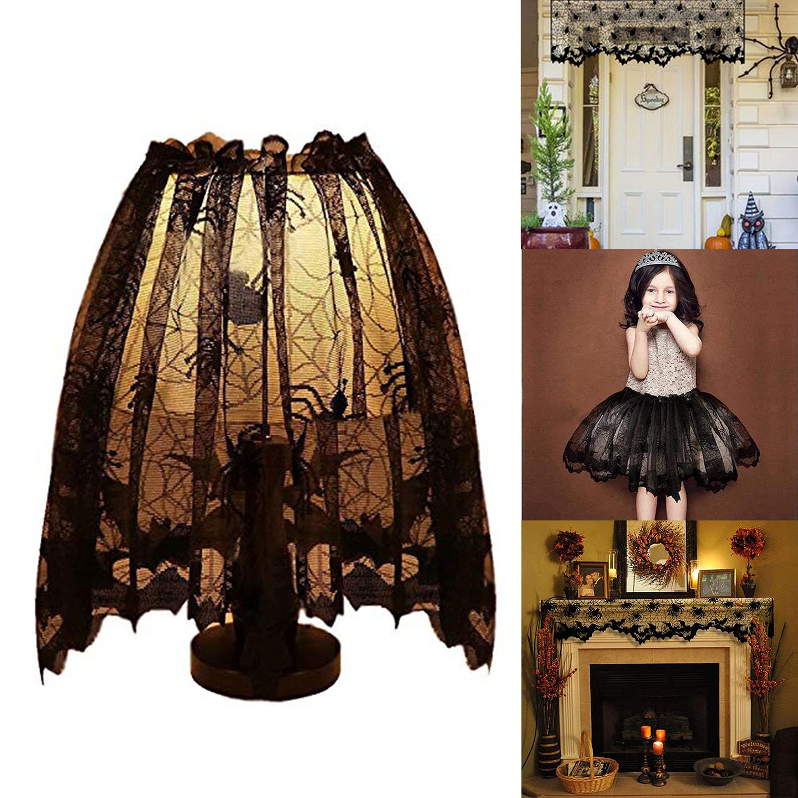 Halloween Lamp Shade Cover Decorations Halloween Black Lace Halloween Decor Lamp Cover Black Spider Web Halloween Lace For Hallo