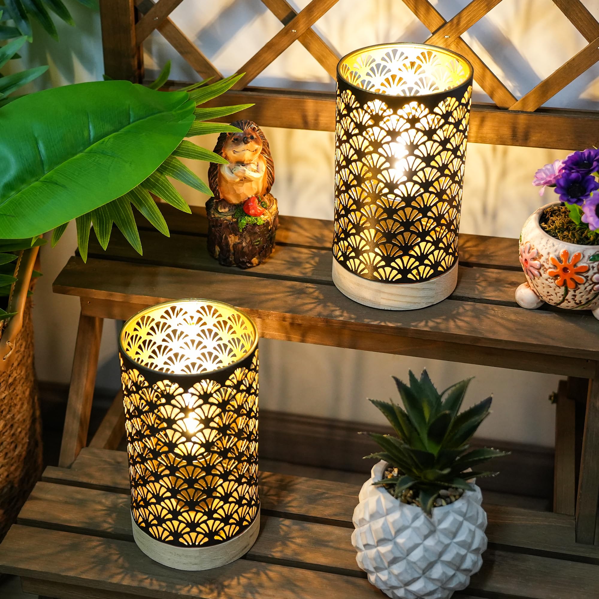 Jhy Design Set Of 2 Metal Battery Powered Lamps 7.5''H Accent Cordless Lamps With 6-Hours Timer For Weddings Party Patio Garden