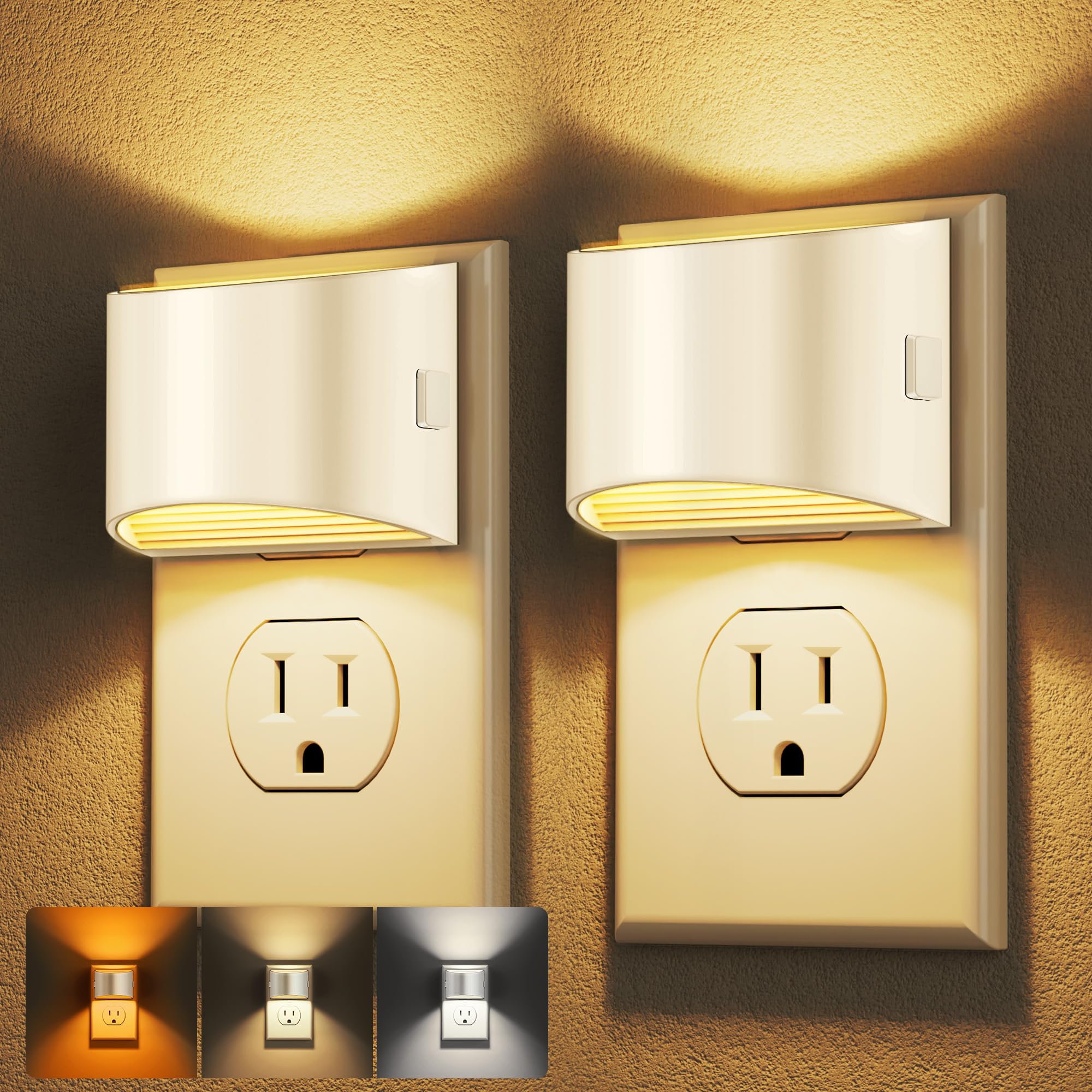 DORESshop LED Night Light[2 Pack]  White Night Lights Plug into Wall  3 Level Brightness Adjustable Plug in Night Light  Dusk to Dawn Sensor  Nightlights for For Mature Userss  Bedroom  Bathroom  Hallway  3CCT