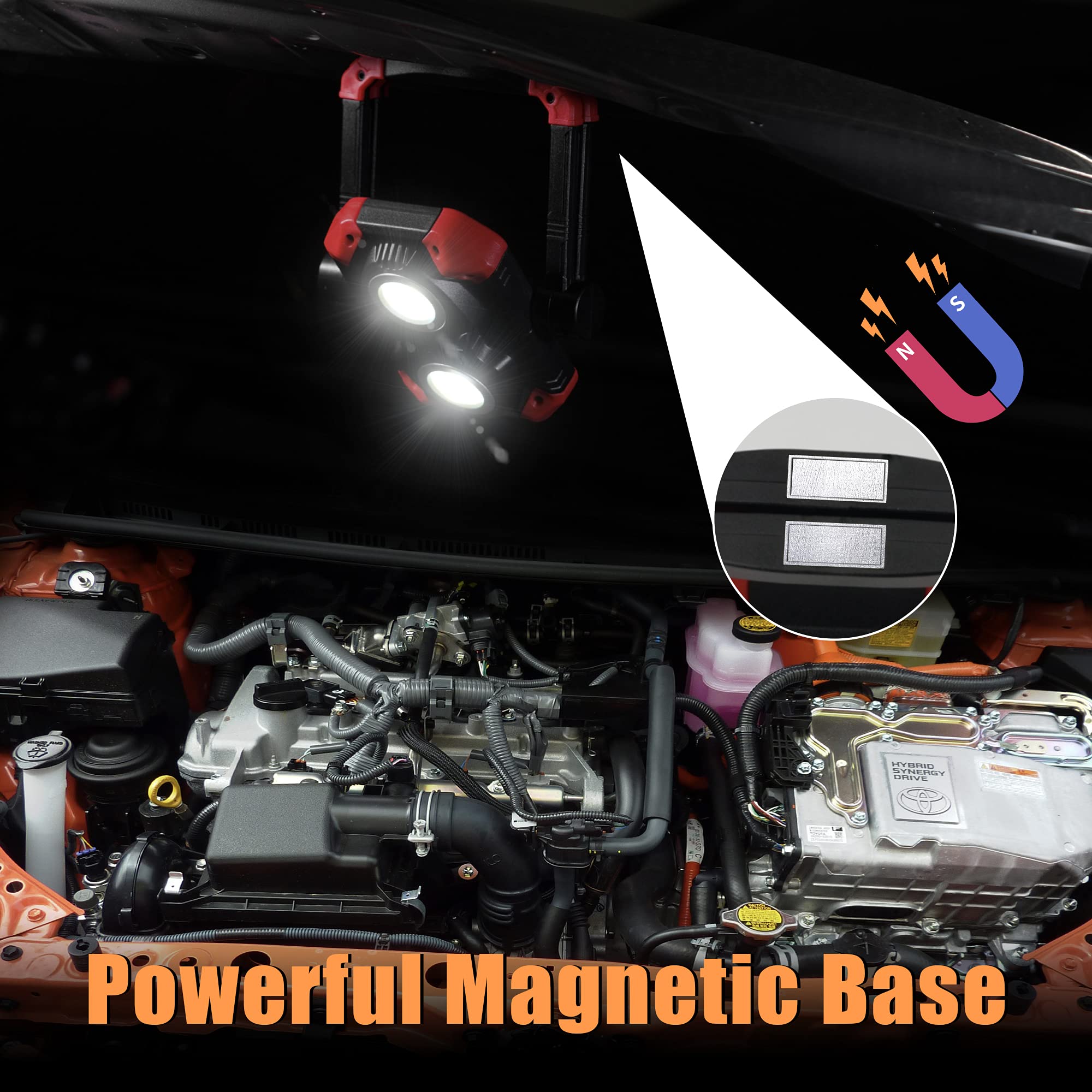 Led Work Light Rechargeable, 2 Cob 2500Lm Folding Portable Flood Light With Magnetic Base And 360