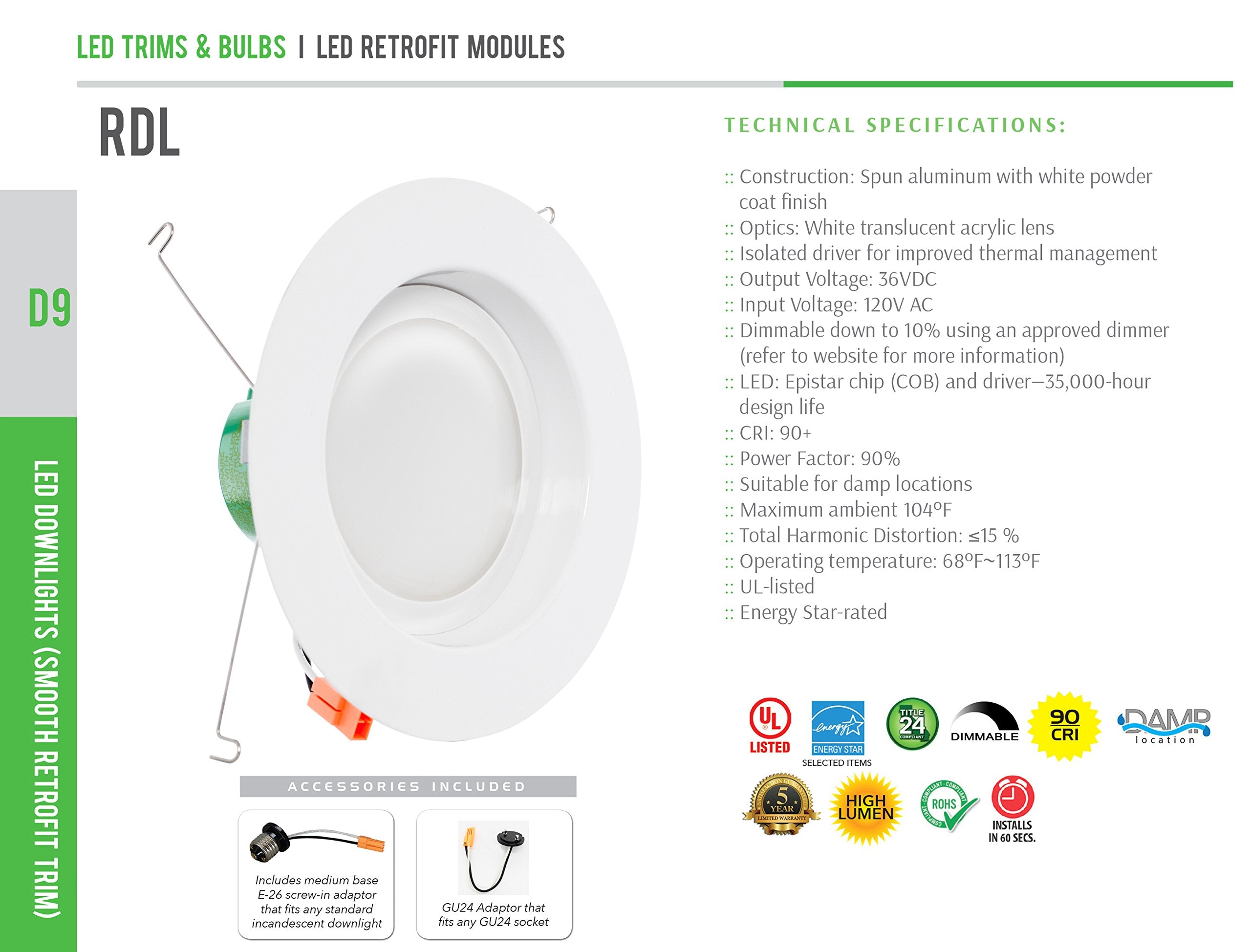 Westgate Lighting 19 Watt 6'' Inch Recessed Lighting Kit Dimmable Led Retrofit Downlight With Integrated Smooth Trim 120V (3500K