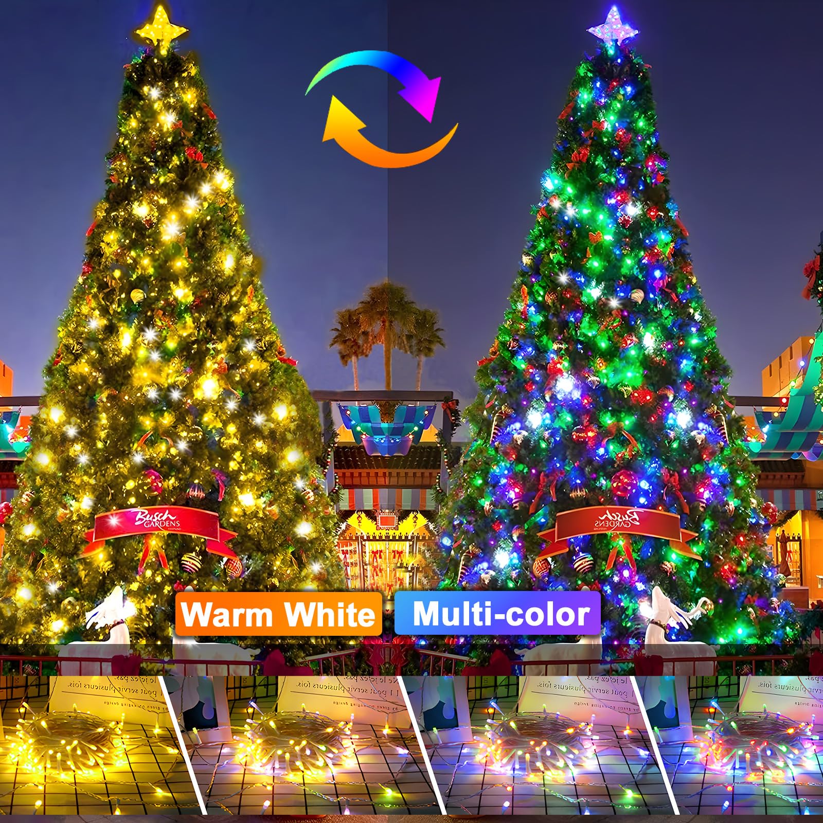 Christmas Lights Color Changing 1000 Led 403Ft String Lights Outdoor, Clear Wire String Light 11 Modes Remote For Xmas Tree Trunk Yard Porch Deck Wedding Party Decorations Warm White To Multicolor