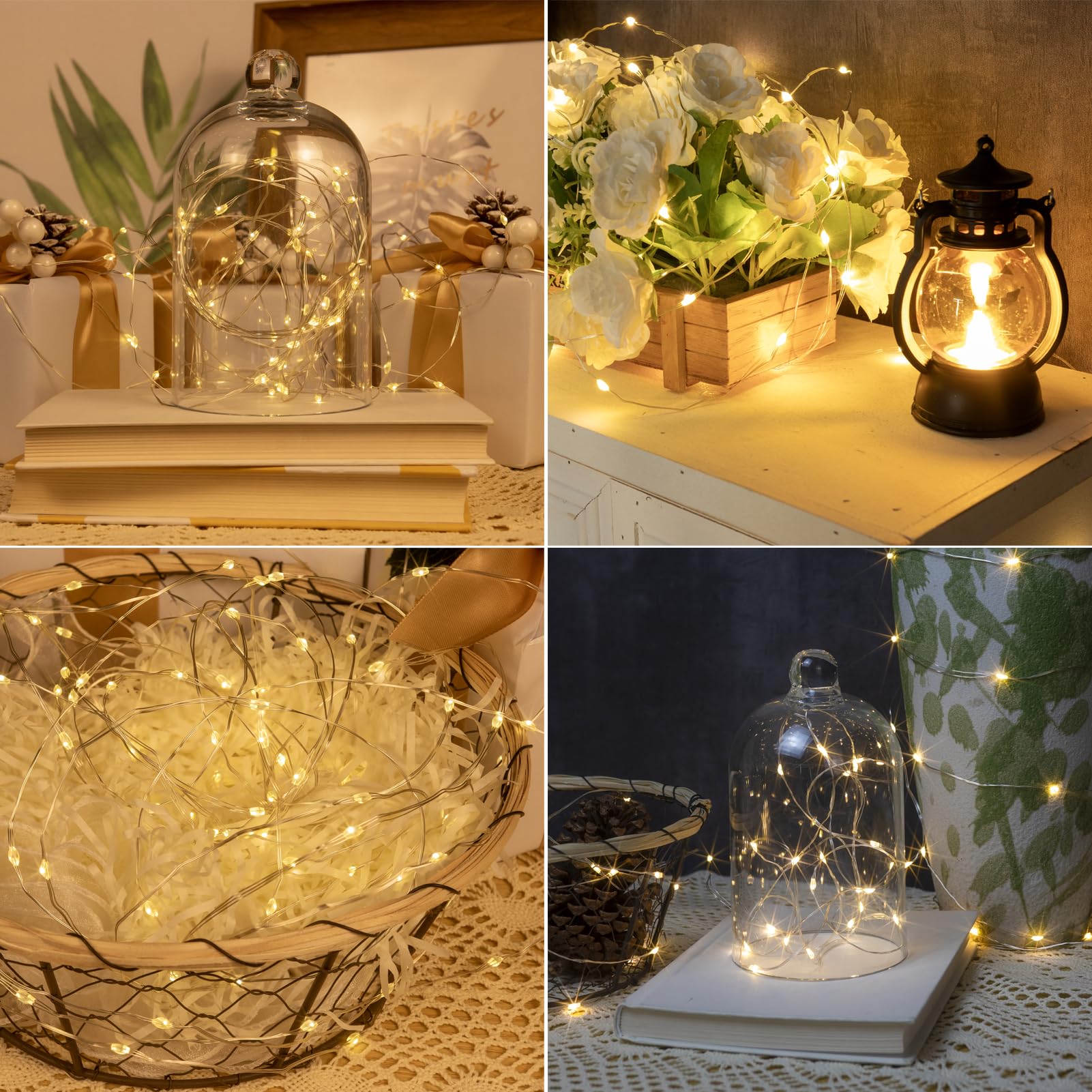 Zeluxdot 66Ft Fairy Lights, 200 Leds Waterproof String Lights, Warm White, Copper Wire, 8 Modes For Indoor/Outdoor Decorations