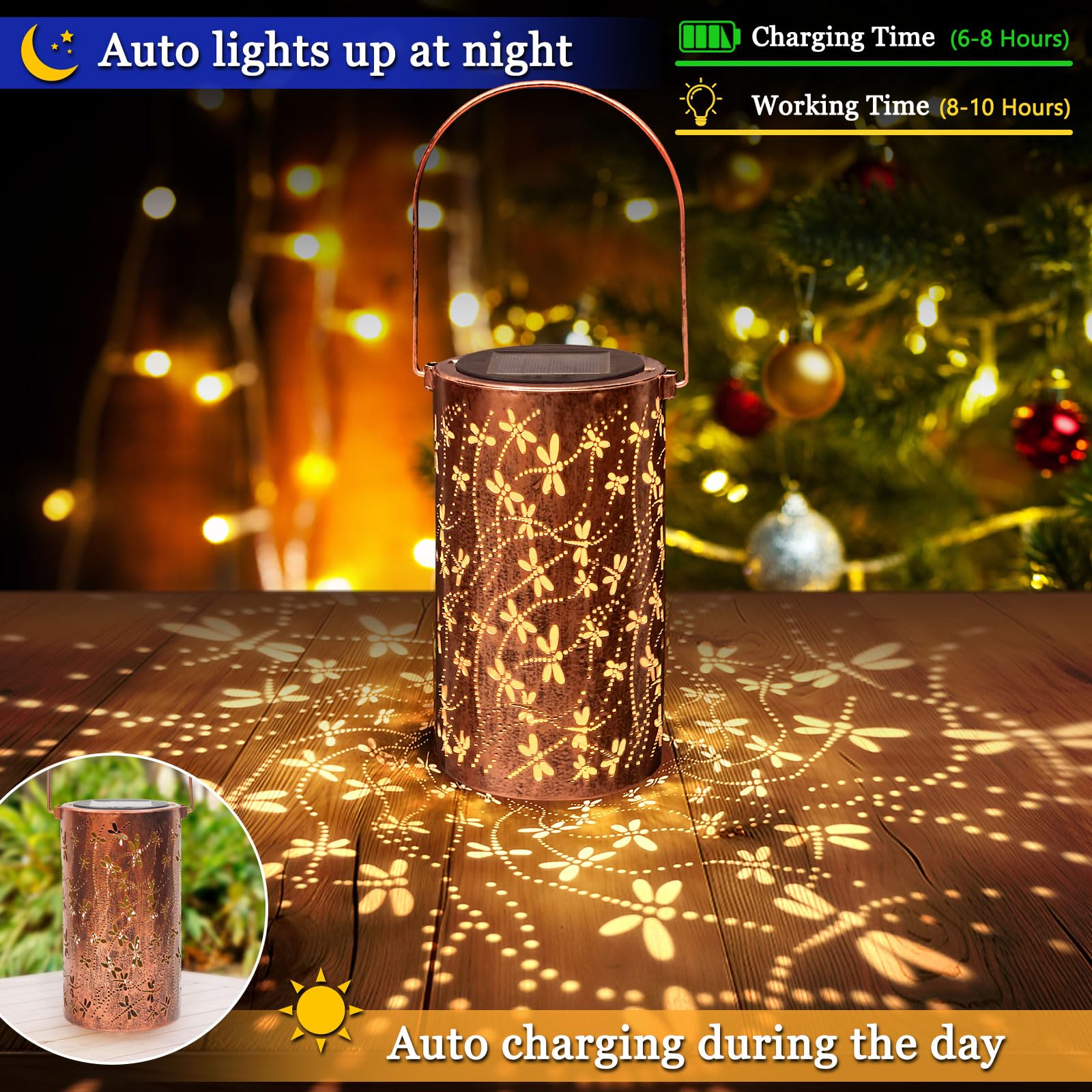 Azeeboi 2 Pack Solar Lanterns Outdoor Waterproof Dragonfly Lantern Garden Decor Birthday Gifts For Women Mom Grandma Hanging Solar Lights Metal Decoration For Yard  Patio  Backyard  Porch