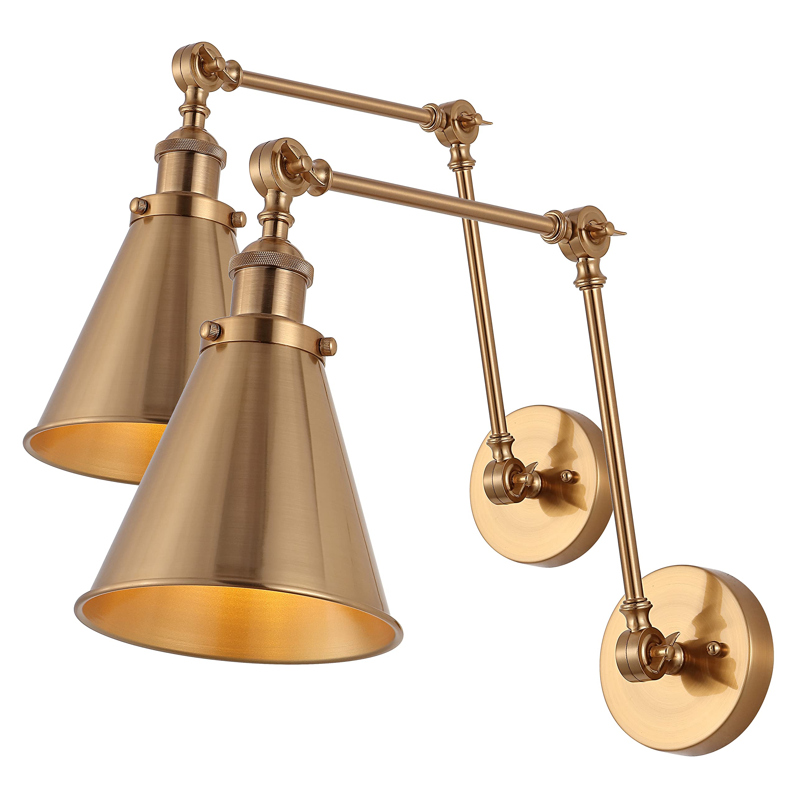 JONATHAN Y Metal Wall Sconce, Adjustable Arm, 2700K LED Bulb, Set of 2, Brass Gold, Model JYL7461A-SET2