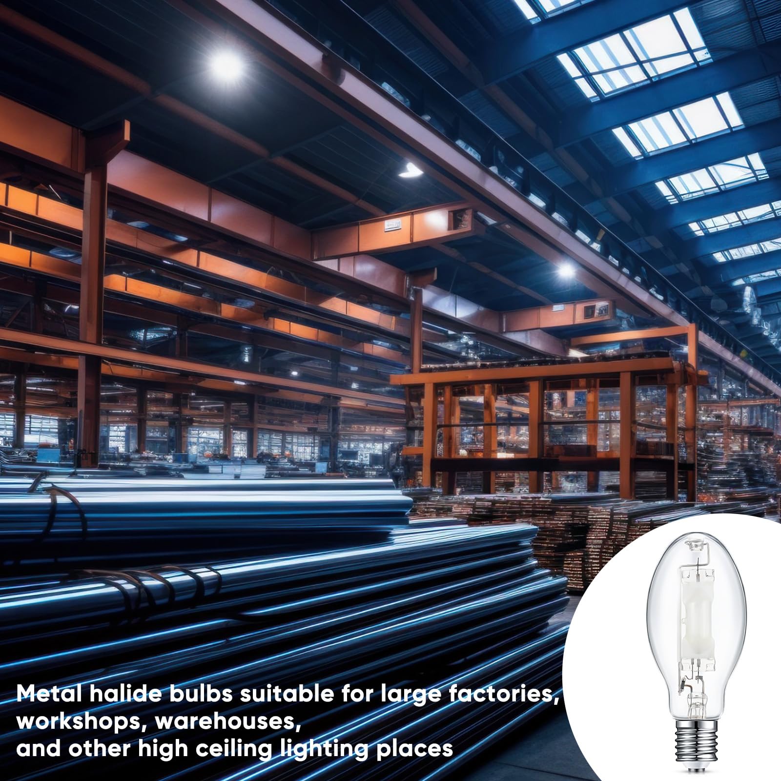 Rossesay 1 Pack Mh400/U/Mog 400W M59 Metal Halide Lamp Metal Halide Bulbs Mogul Base High Intensity Discharge Lamps Energy Effic