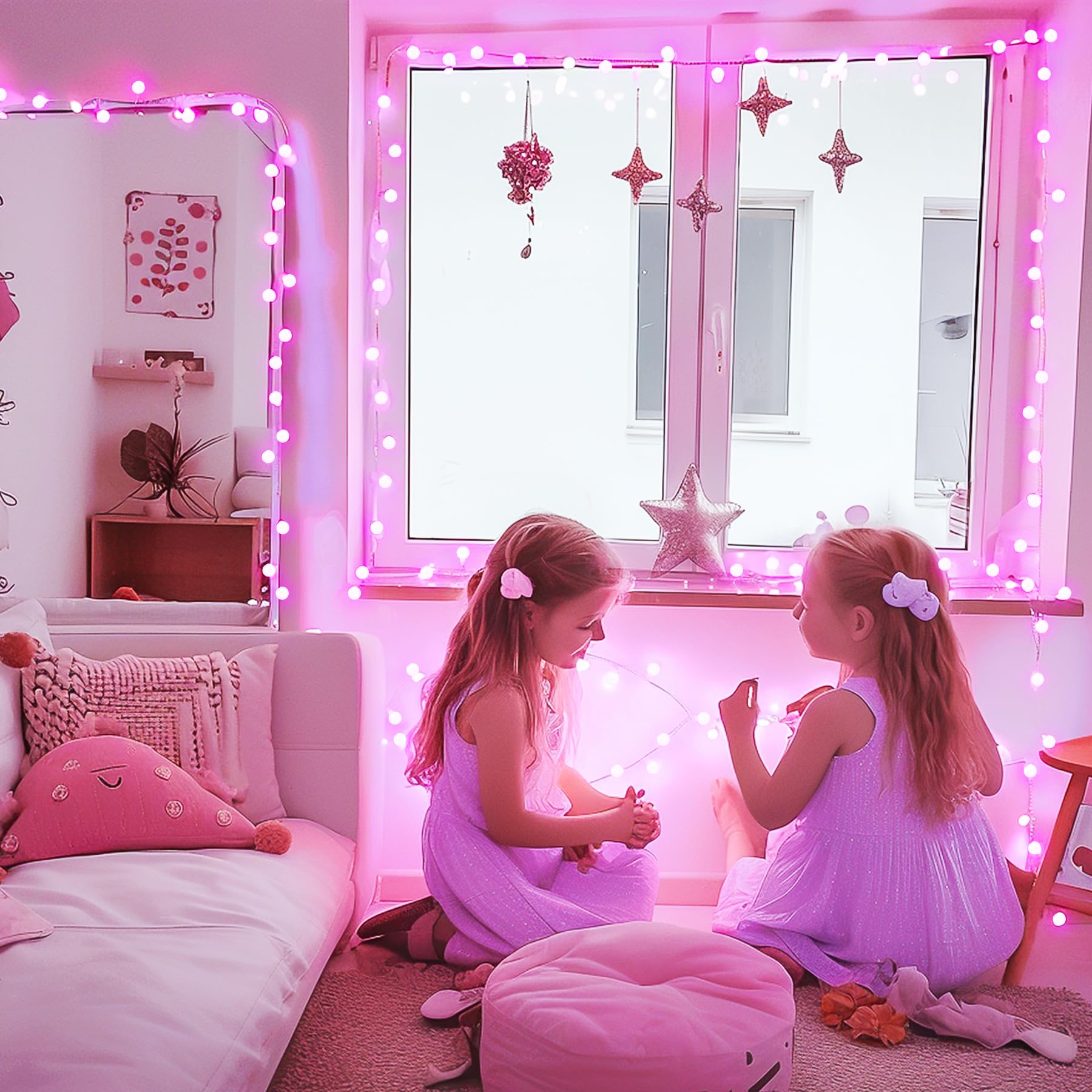 JMEXSUSS Pink Globe String Lights, 100 LED Indoor Outdoor Fairy Lights, 33ft Plug-in for Valentines Day Decor, Model EXS-S-0100-R