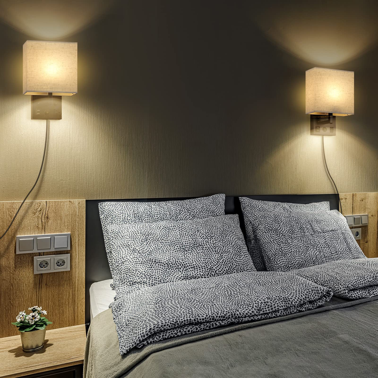 Vrisa Wall Sconces Wall Lamps for Bedrooms Set of 2 Plug in Bedside Lights Wall Mounted with USB Ports Outlet Wall Light Fixture
