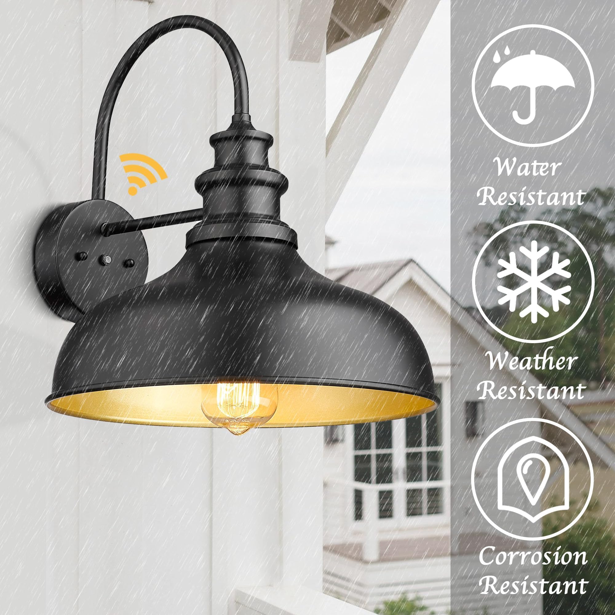 Bestshared Dusk to Dawn Sensor Barn Light, 11.5 Inch Gooseneck, Black, 4 Pack
