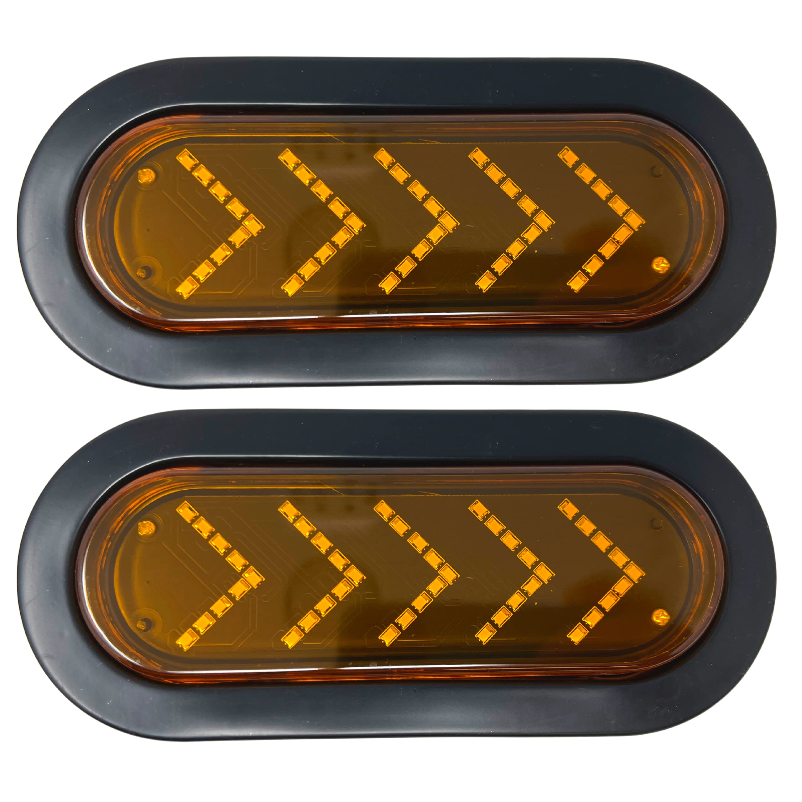 All Star Truck Parts 6 Amber LED Sequential Arrow Turn Tail Light - Oval Trailer Signal Lights, IP67, RV DOT Certified, 2 Pack