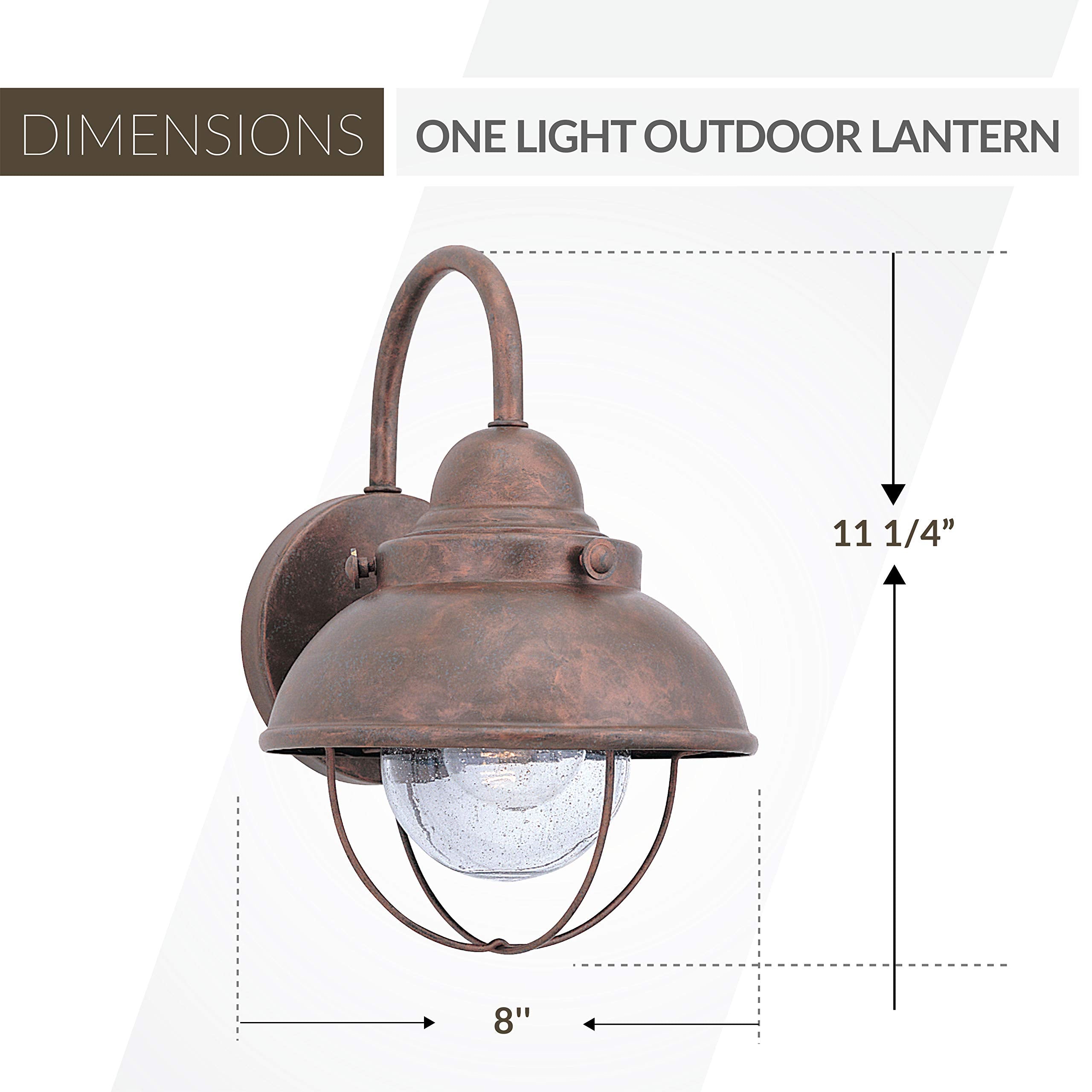 Sea Gull Lighting Outdoor Wall Lantern, One-Light, Clear Seeded Glass, Weathered Copper Finish, Model 8870-44