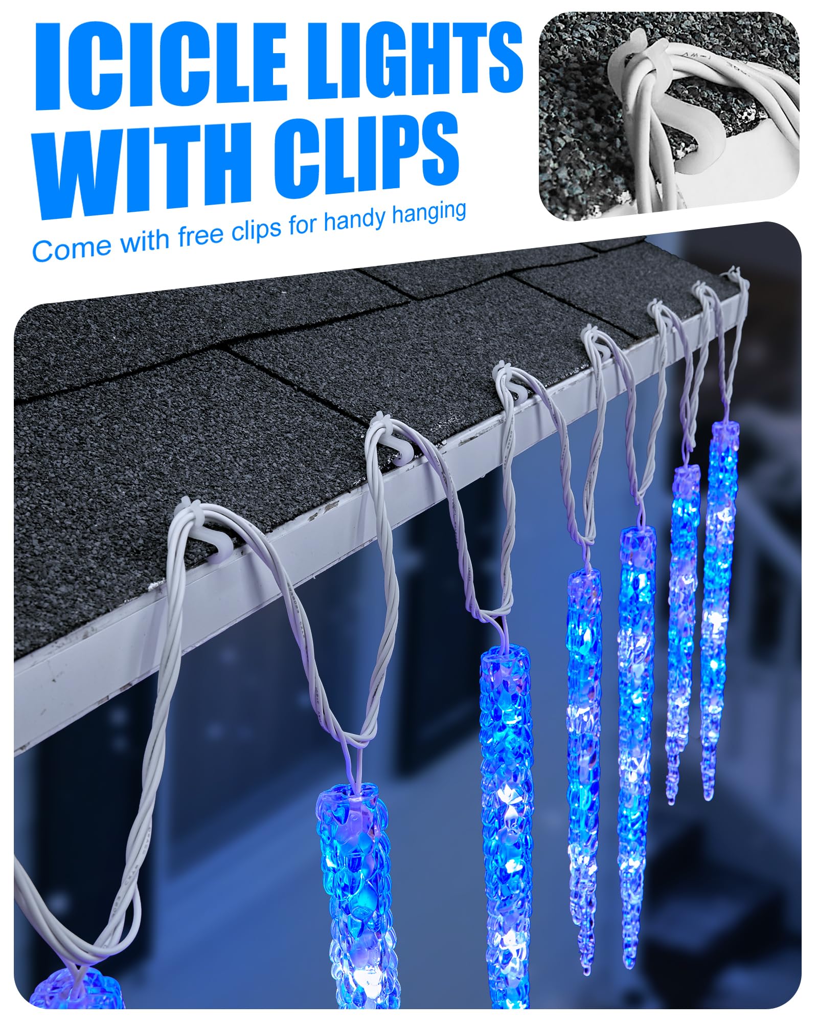Minetom Icicle Lights Outdoor, 100 LED Twinkling Lights, 20 Tubes, Waterproof, Blue and White