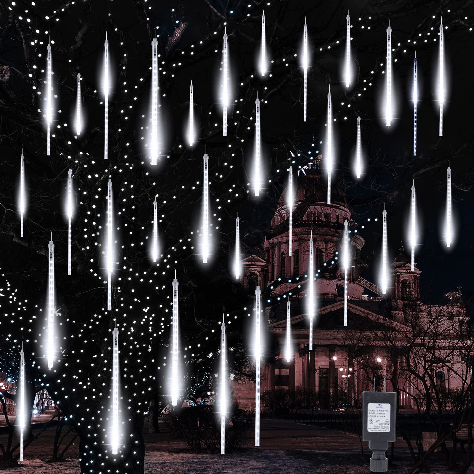 Meteor Shower Lights Outdoor, 16 Inches 20 Tubes 720 LED Icicle Lights, Waterproof Meteor Christmas Lights, Hanging Falling Rain