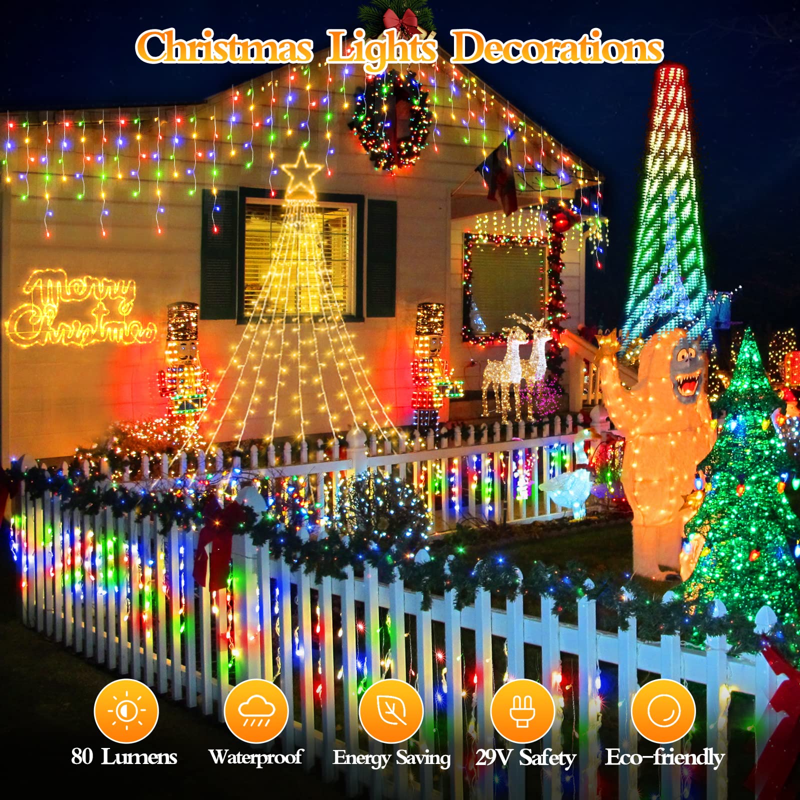 960 Led 98Ft Christmas Lights Plug In 8 Modes With Timer Dimmable Christmas Decorations Outdoor Waterproof Indoor Curtain String