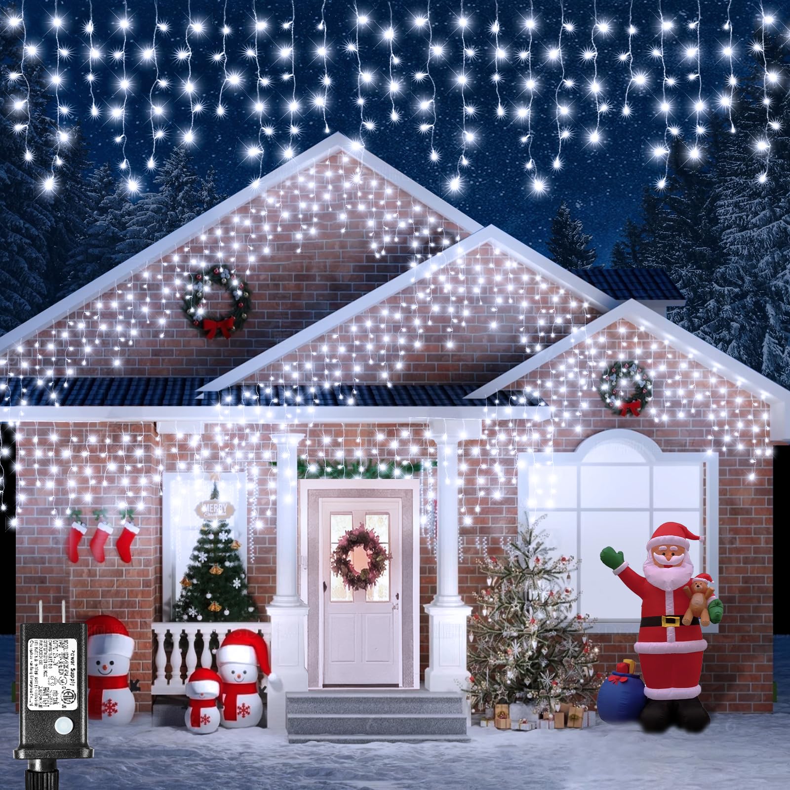 Icicle Lights for Outside  33FT 400 LED Icicle Christmas Lights Outdoor with 8 Modes 75 Drops  Waterproof Plug in Curtain String Lights for Indoor House Yard Wedding Xmas Holiday Decorations  White