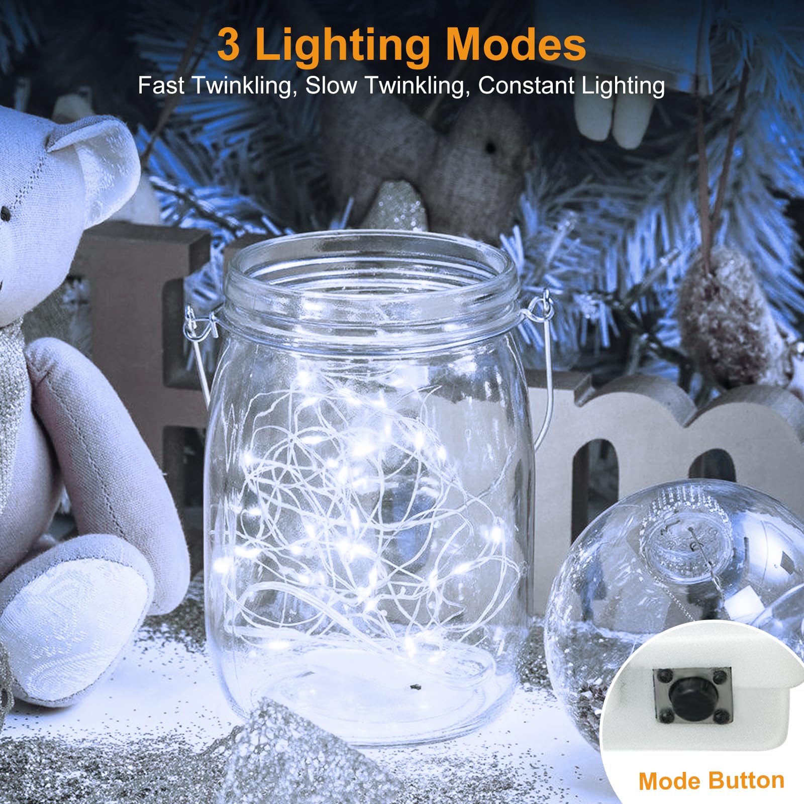 btfarm LED Fairy Lights 50 Pack, 7FT Mini String Lights, Cool White, Battery Operated, 3 Modes for Christmas Wedding Party