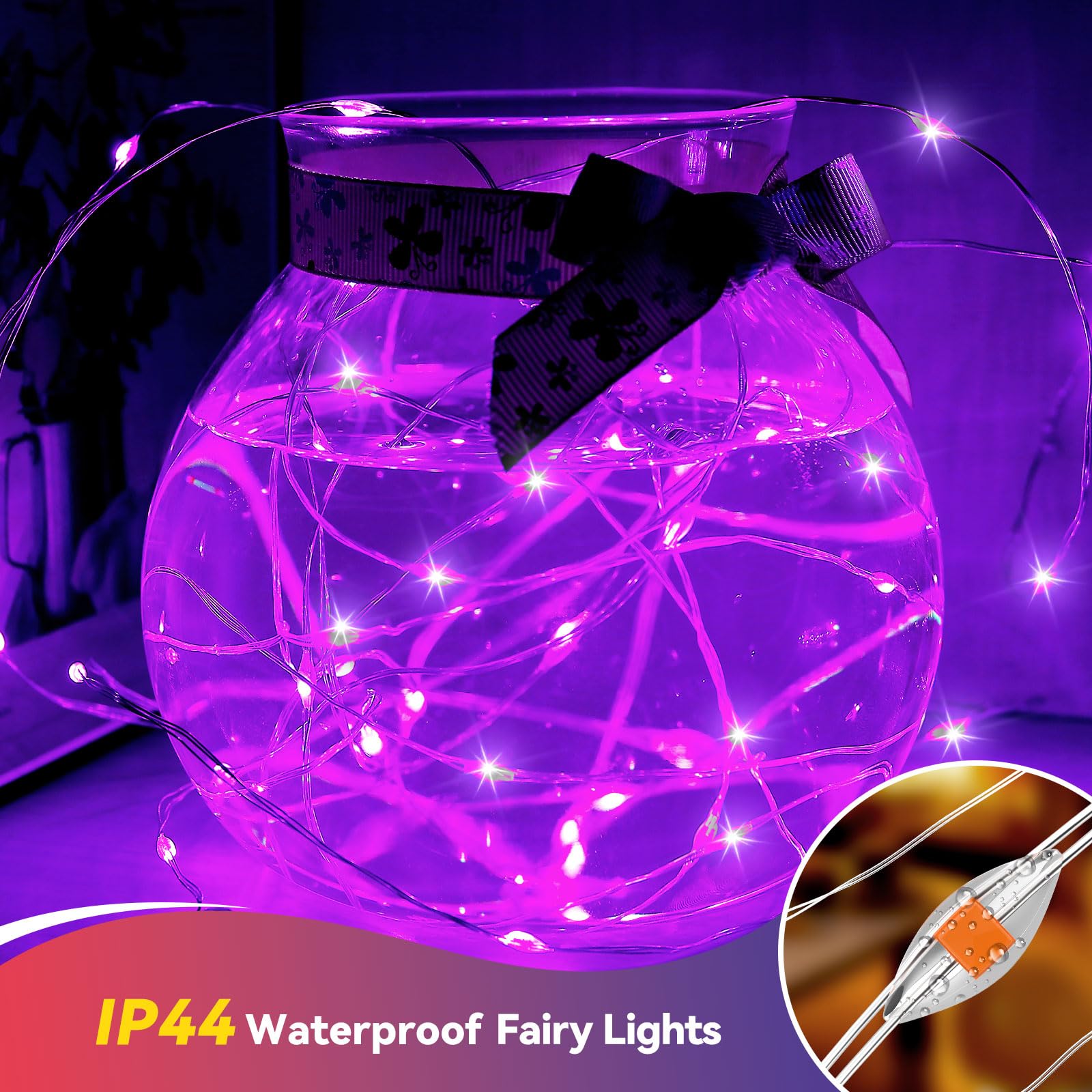 LitHome 4 Pack 240LED Battery Operated Fairy Lights - 20FT Twinkle Lights, Waterproof, Indoor/Outdoor, Purple