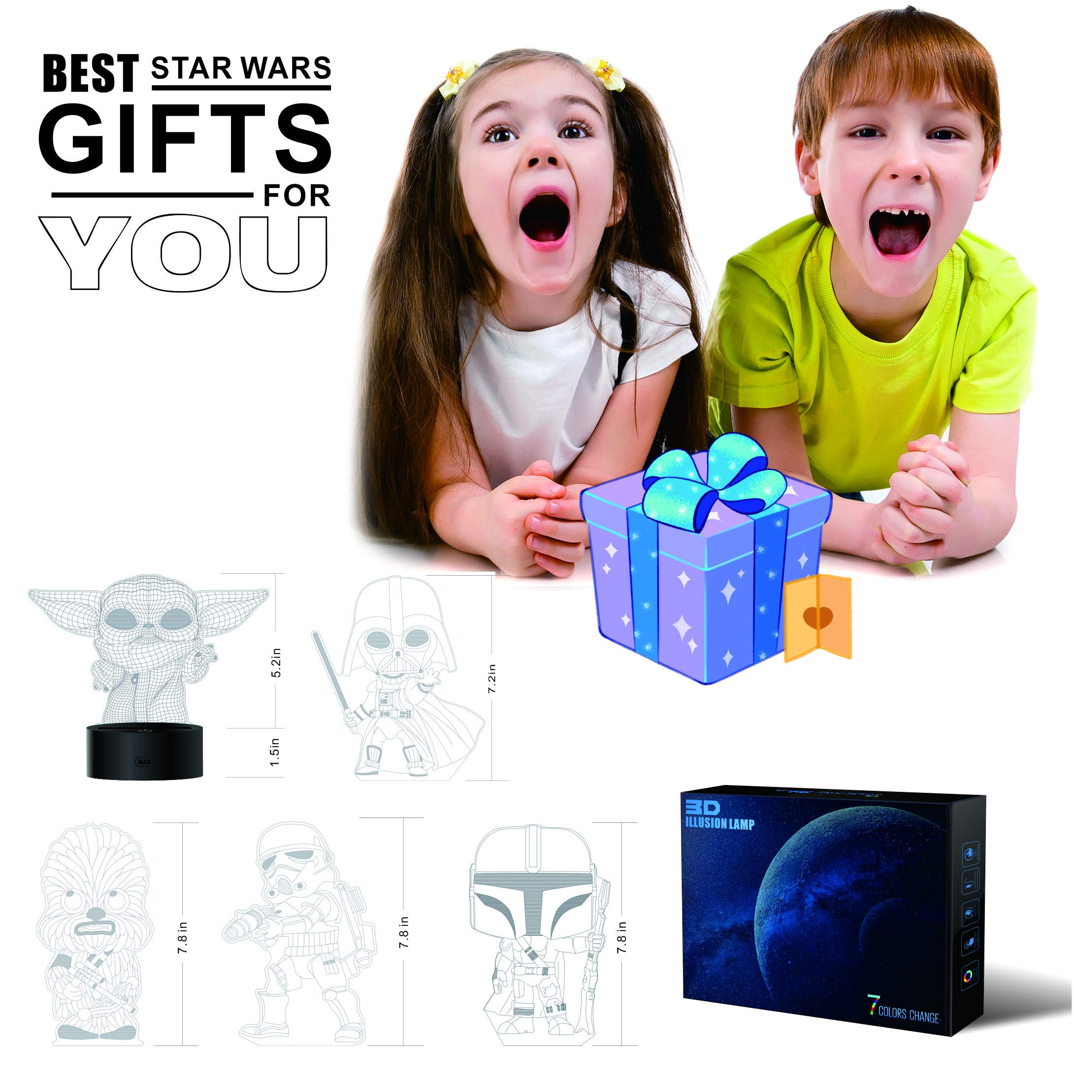 MOSSOM 3D Illusion Lamp - Baby Yoda Night Light, 7 Color Change, Large, Black, Star Wars Gifts for Kids and mature-themeds