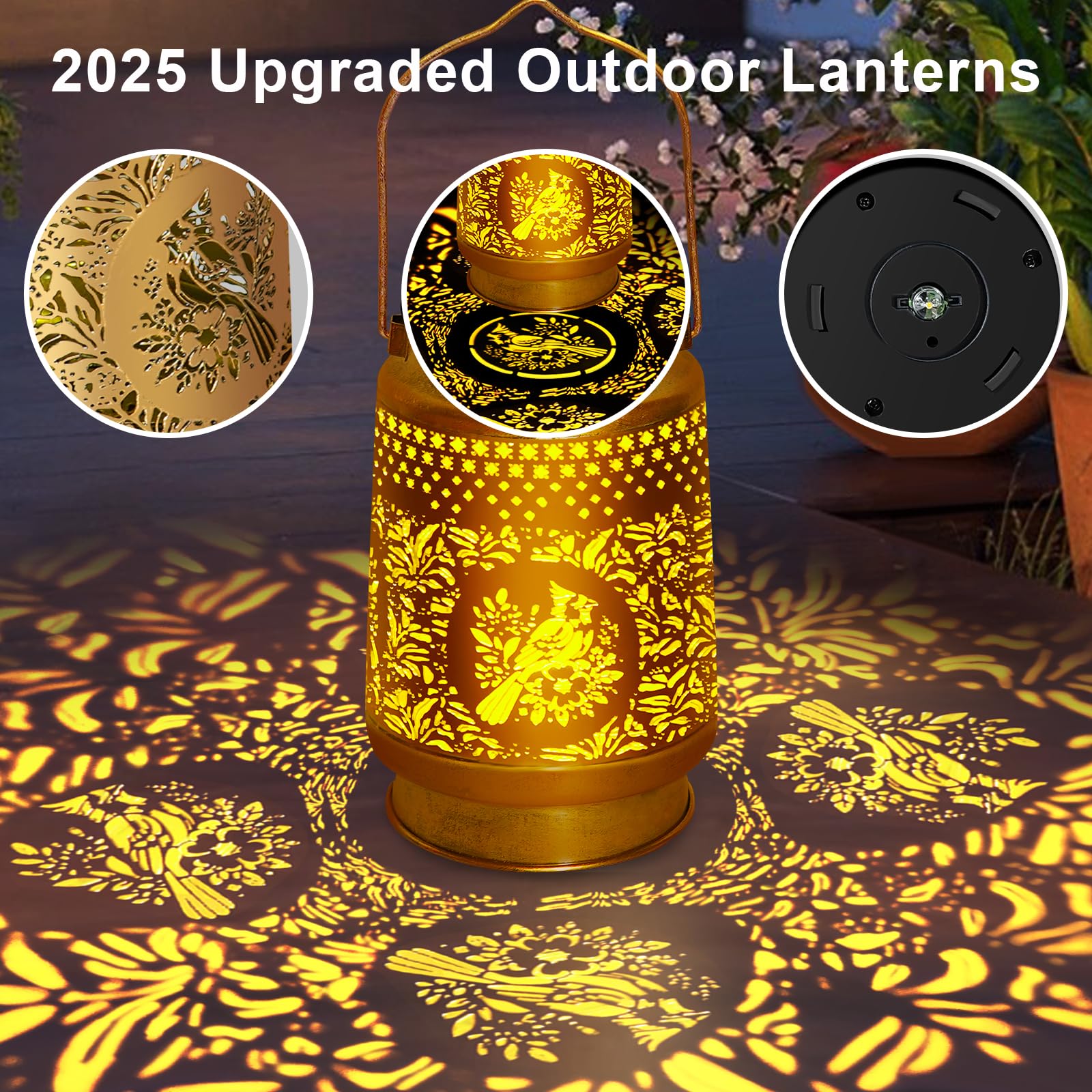 Solar Lanterns Outdoor Waterproof Hanging Solar Lights, Cardinal Garden Decor Birthday Gifts For Women Mom, Hanging Metal Garden