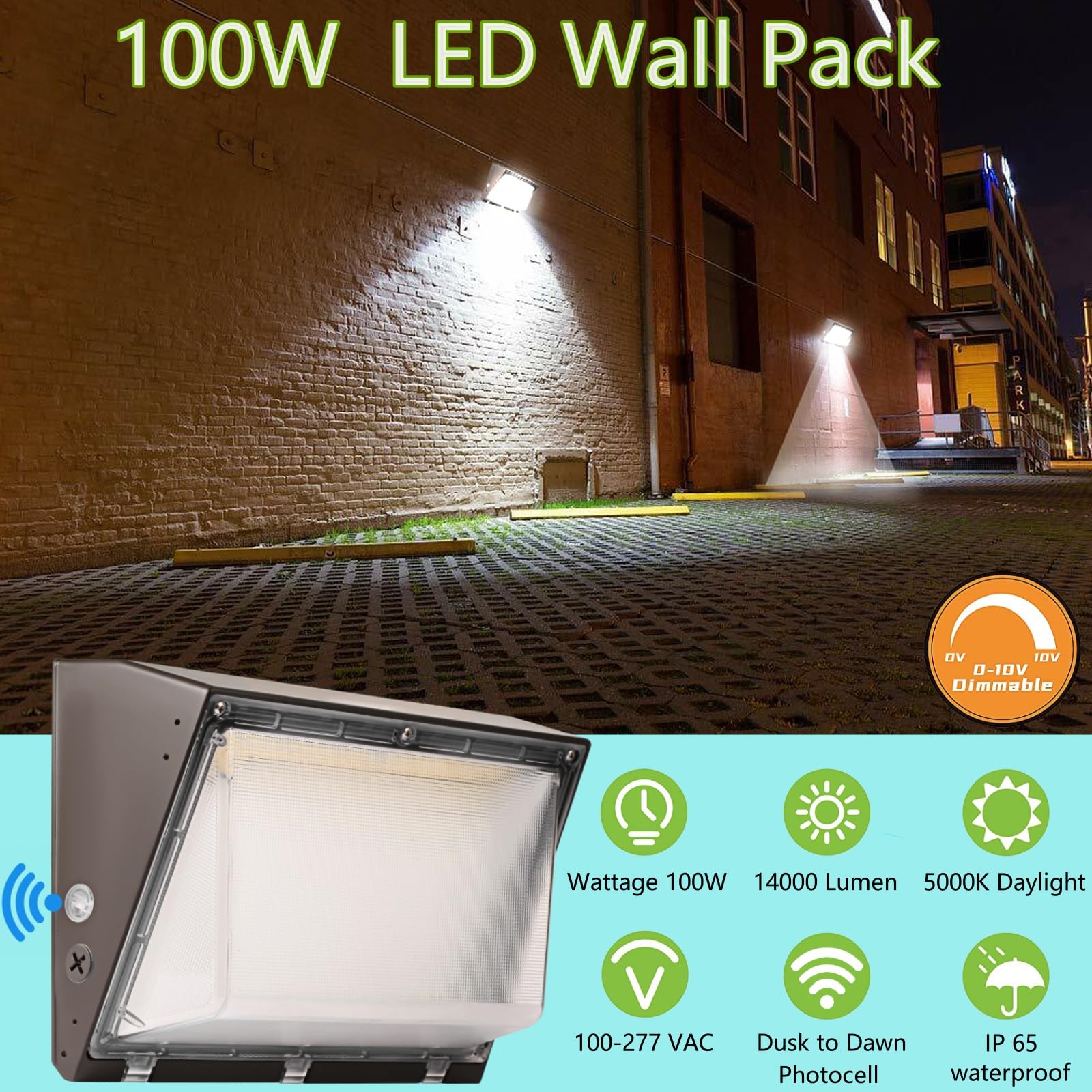 WHLED Dimmable LED Wall Pack Light 100W 14000LM 5000K Bronze Model 738944819258 Outdoor Security Lighting