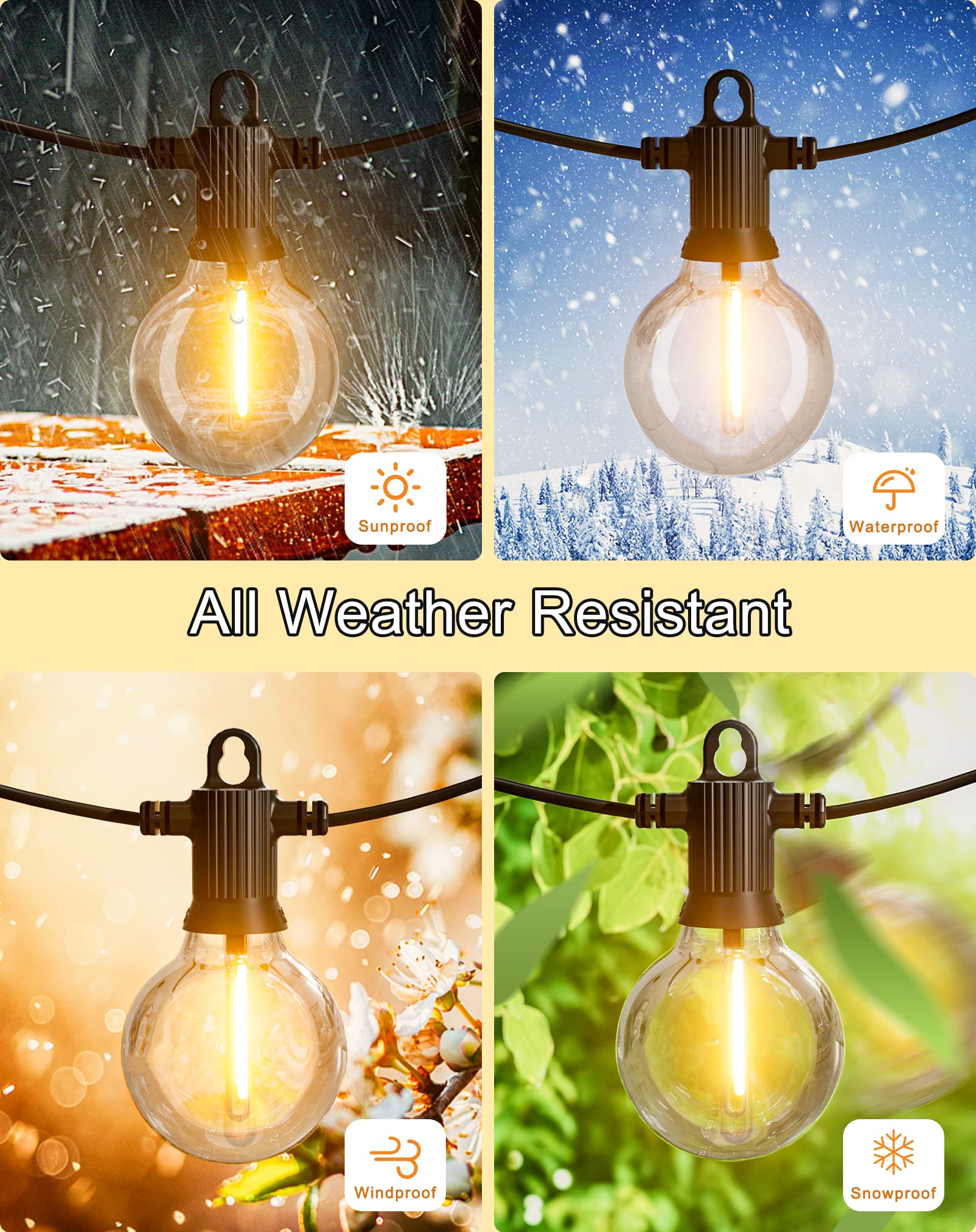 Zuske Outdoor String Lights, 300FT Waterproof LED with 146 G40 Globe Bulbs, Dimmable, Black, Model ESKG40-300FT-146US