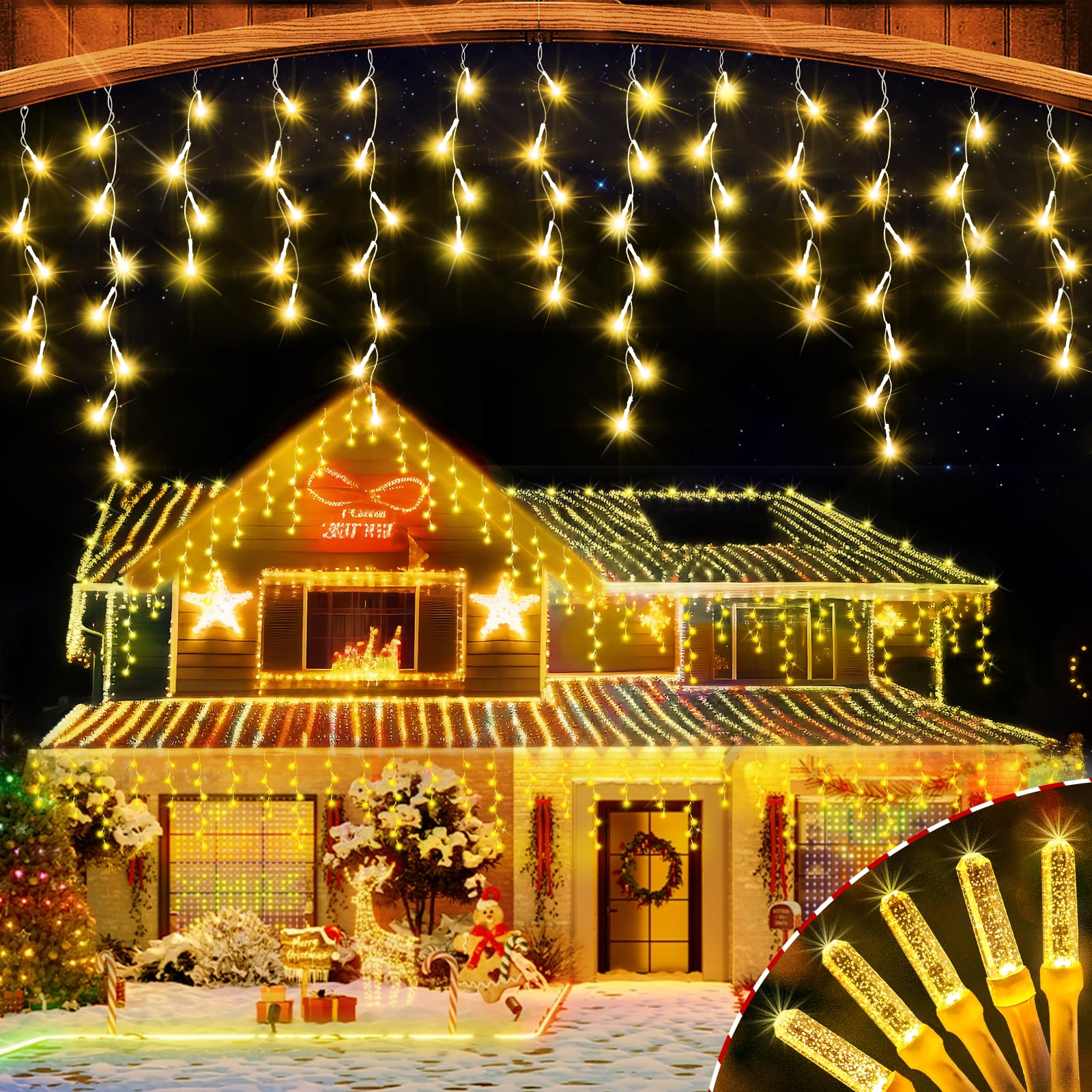 360LED 49FT Christmas Lights Outdoor Decorations with 72 Drops, Upgrade 8 Modes String Lights, Plug in Waterproof with Timer and