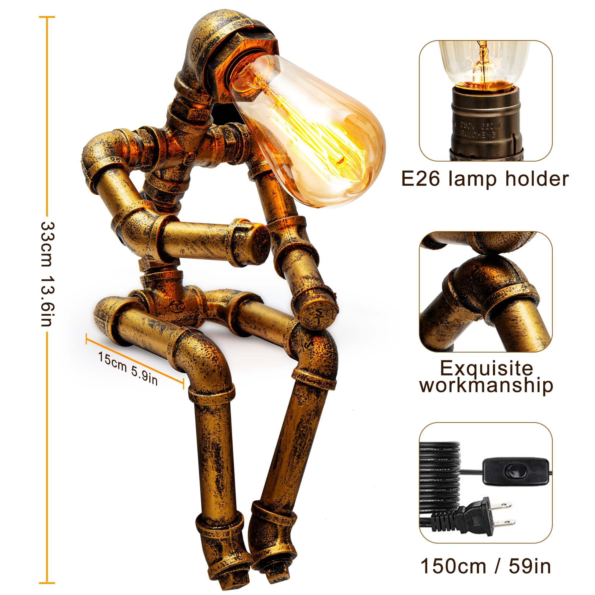 Lcyy.Tg Steampunk Table Lamp, Vintage Industrial Metal Robot Table Lamp, Water Pipe Table Lamp, Steam Punk Pipe Lamp Style Desktop Light For Bar Cafe Desktop Room Decoration (Not Included Bulb)