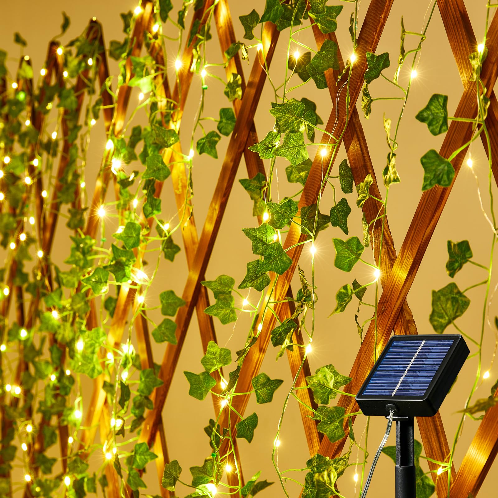 KAiSnova Solar Vine String Lights, 100LED Warm White, 33FT, Waterproof Fairy Leaf Lights for Outdoor Garden, Model Nov-solarleaf