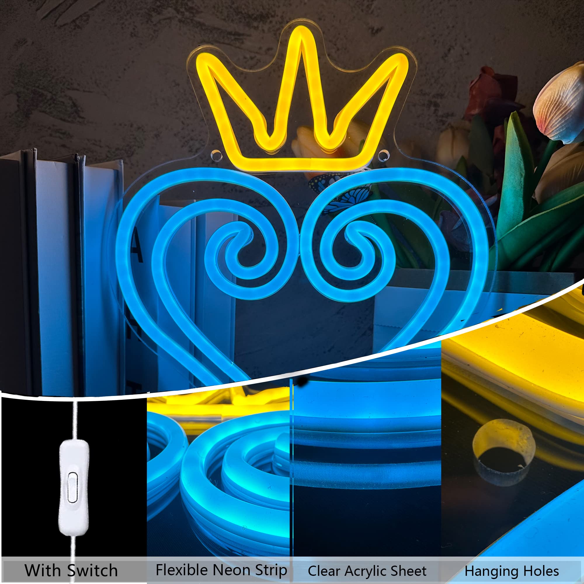 Manimo LED Neon Sign - Hearts Wall Decor for Game Room, 9.8x13in, USB Powered, Perfect for Teen Gamer Birthday Gifts