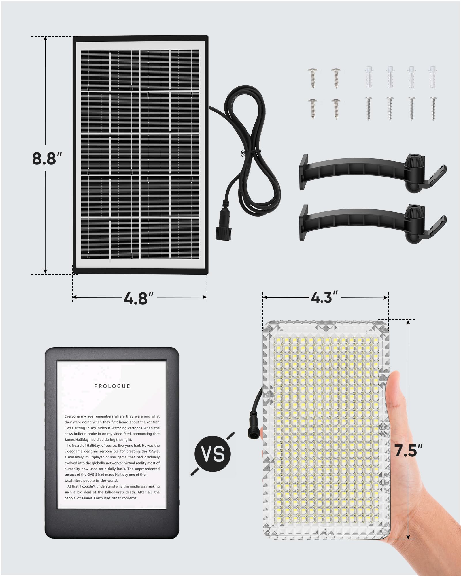 JACKYLED 1000 Lumens Solar Flood Light - IP65 Waterproof, 4000mAh Battery, Aluminum, Black, Model JACKYLED341