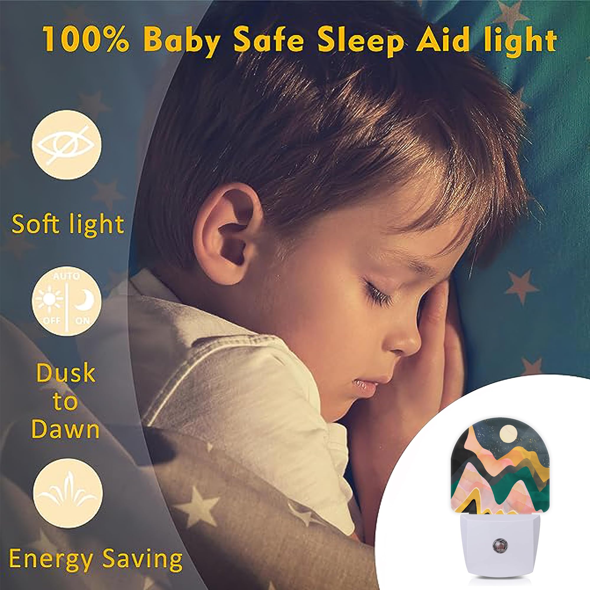 Axxitude Mountains Night Sky Moon Night Lights Plug Into Wall For Girls Boys Room,Night Light Led Lamp Dusk To Dawn Sensor Round