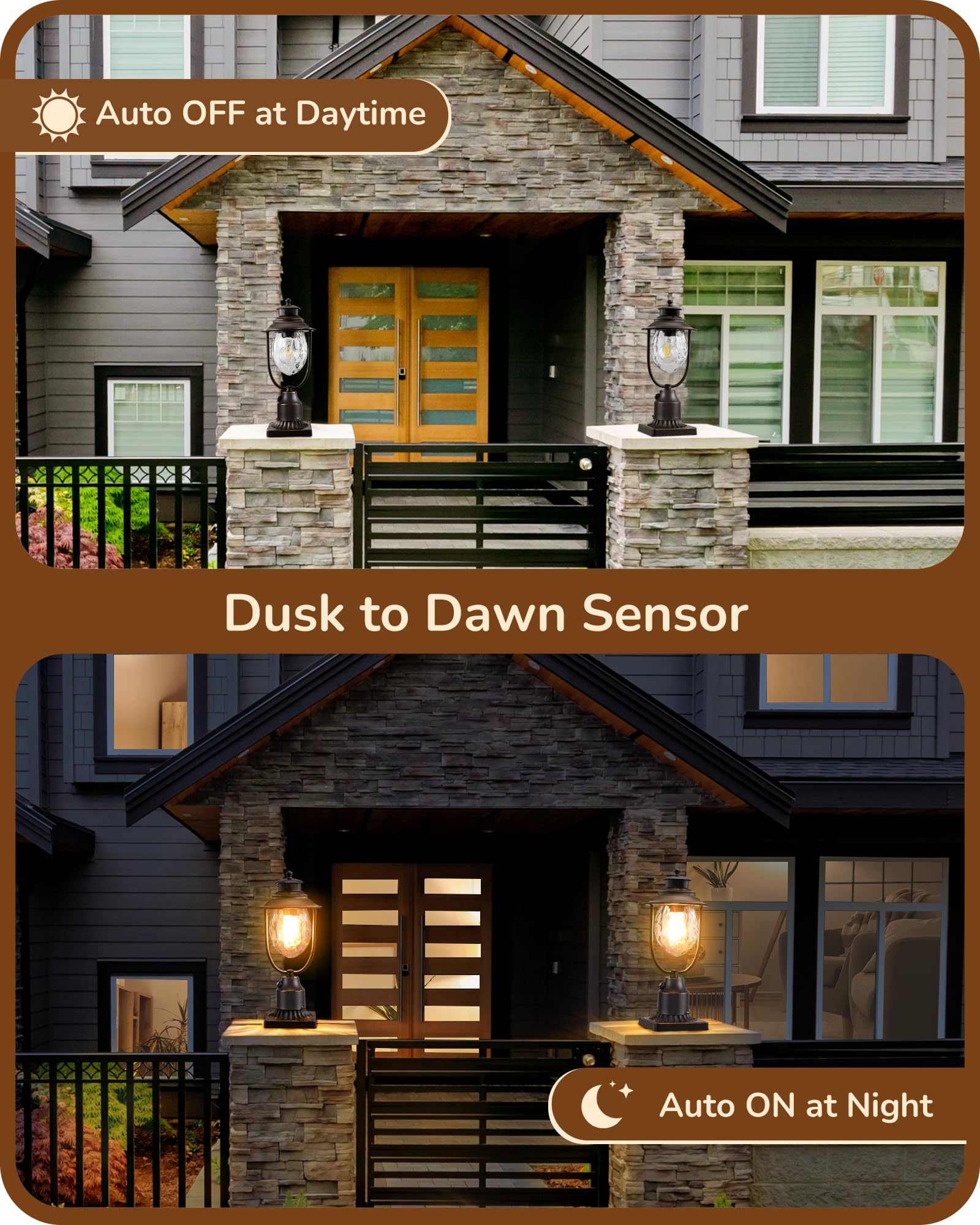 EDISHINE Dusk to Dawn Outdoor Post Light, Pole Light Fixture with Pier Mount Base, Waterproof Exterior Lamp Post Lantern Head, C