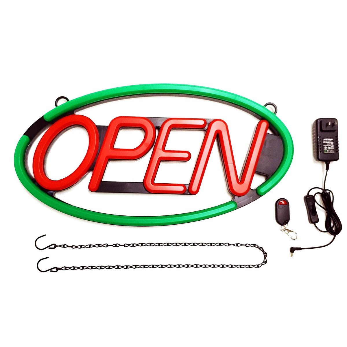 MaxLit Oval LED Tube Neon Open Sign - Large 24'' x 12'' - Green/Red ...