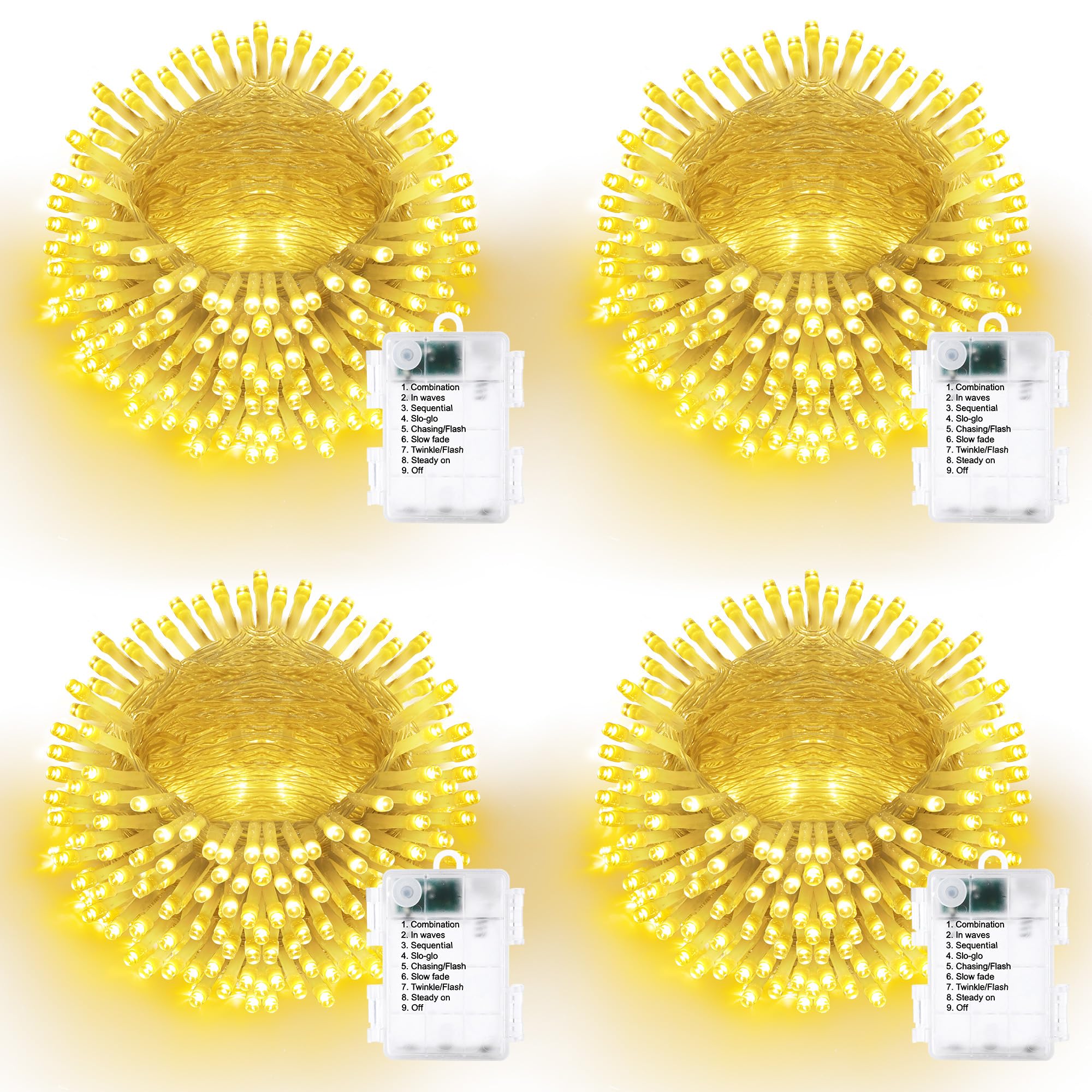 Lomotech Battery Operated Christmas Lights 66ft 200 LEDs Waterproof 8 Modes Clear Wire Warm White - Model LED08230200