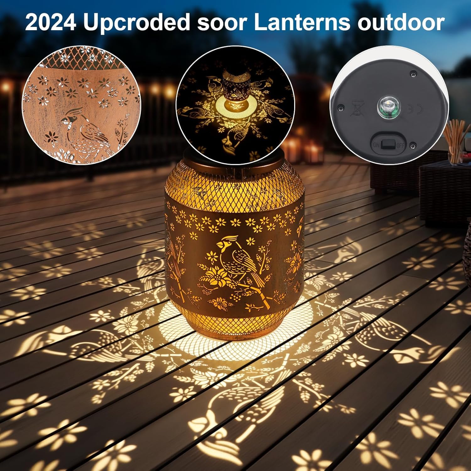 Doogarden Solar Lantern - Waterproof Metal Hanging LED Lights for Garden, Red Bird, Outdoor Decor