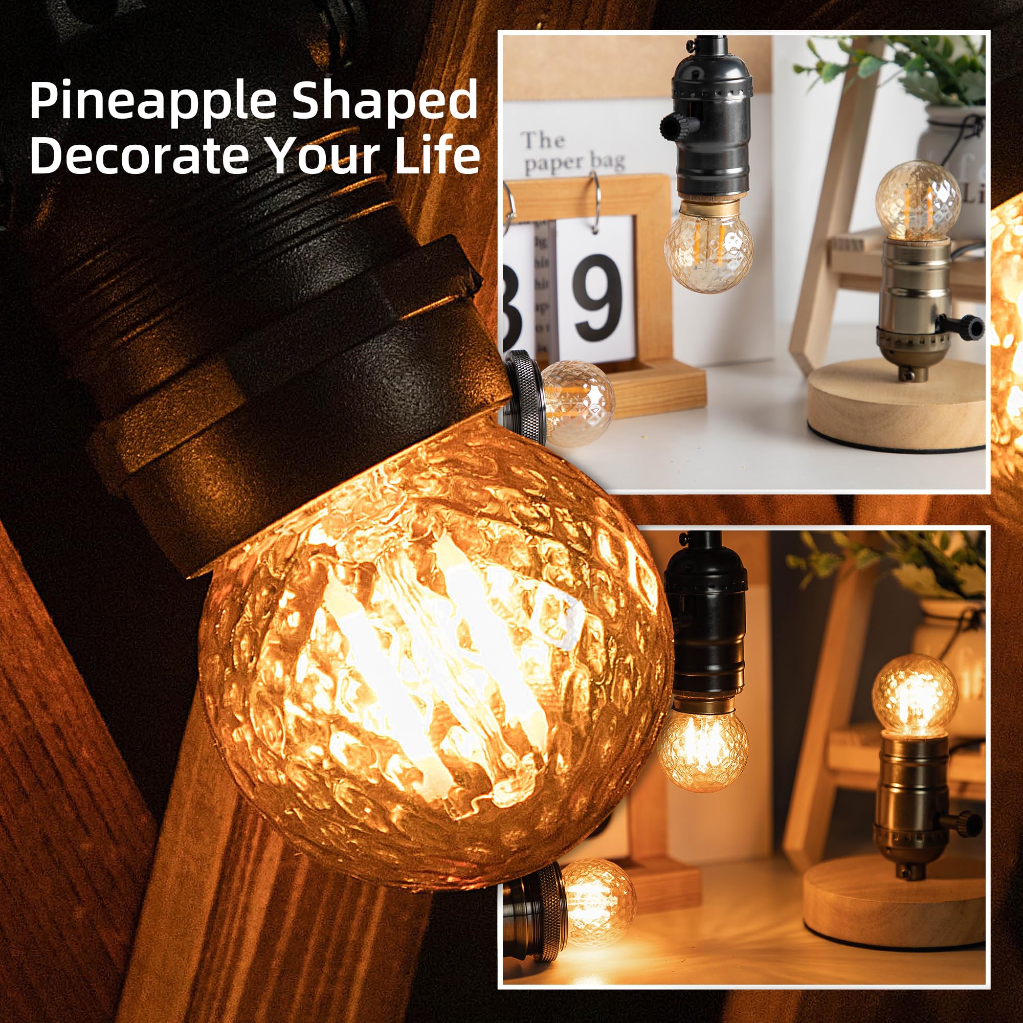 Grensk Low Watt Led Light Bulbs,E26 Standard Screw Base 1Watt Small Edison Bulbs Equivalent To 10W 15W Incandescent,Amber Decor Night Light Bulbs,2200K Warm White Pineapple Shaped Bulbs,80Lumen,2Pcs