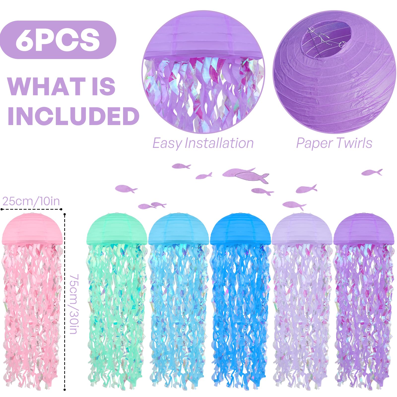 Jellyfish Paper Lanterns 6 Pacs 10 Inch Under The Sea Mermaid Party Baby Shower Decorations Blue Hanging Jelly Fish For Ocean Sp