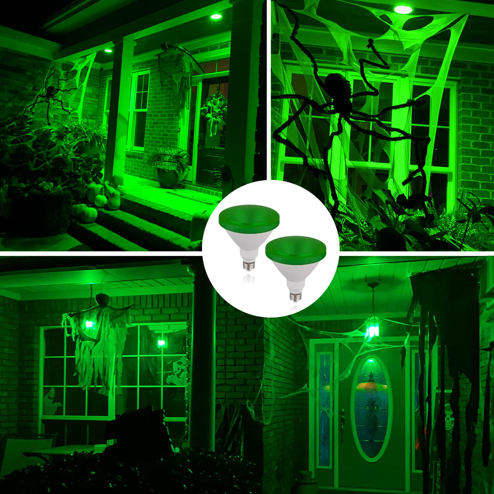 Par38 Green Light Bulb - 15W (100Watt Equivalent) - E26 Green Flood Lights 2 Pack, Party Decoration, Porch, Home Lighting, Holiday Lighting, Halloween, Led Green Light Bulb Outdoor Indoor (Green)